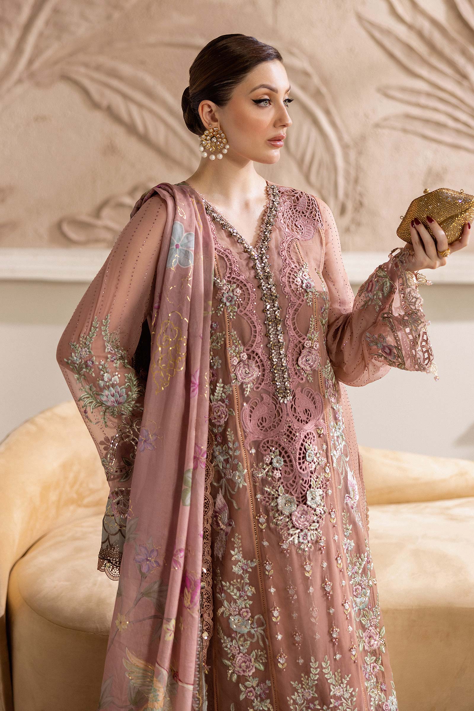Maria B 3 Piece Embroidered Chiffon Suit | MPC-25-105 - Rang-e-Khaas