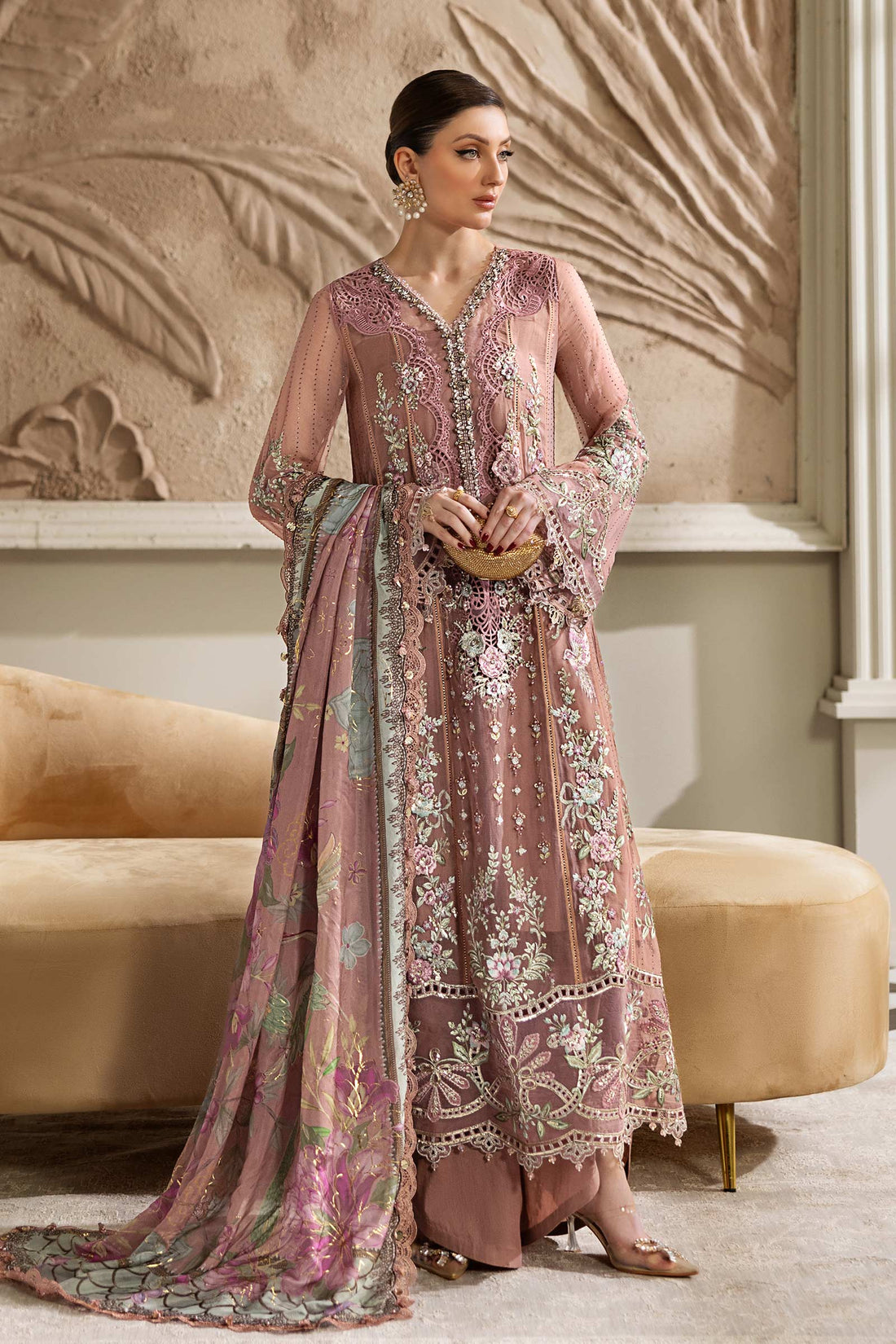 Maria B 3 Piece Embroidered Chiffon Suit | MPC-25-105 - Rang-e-Khaas