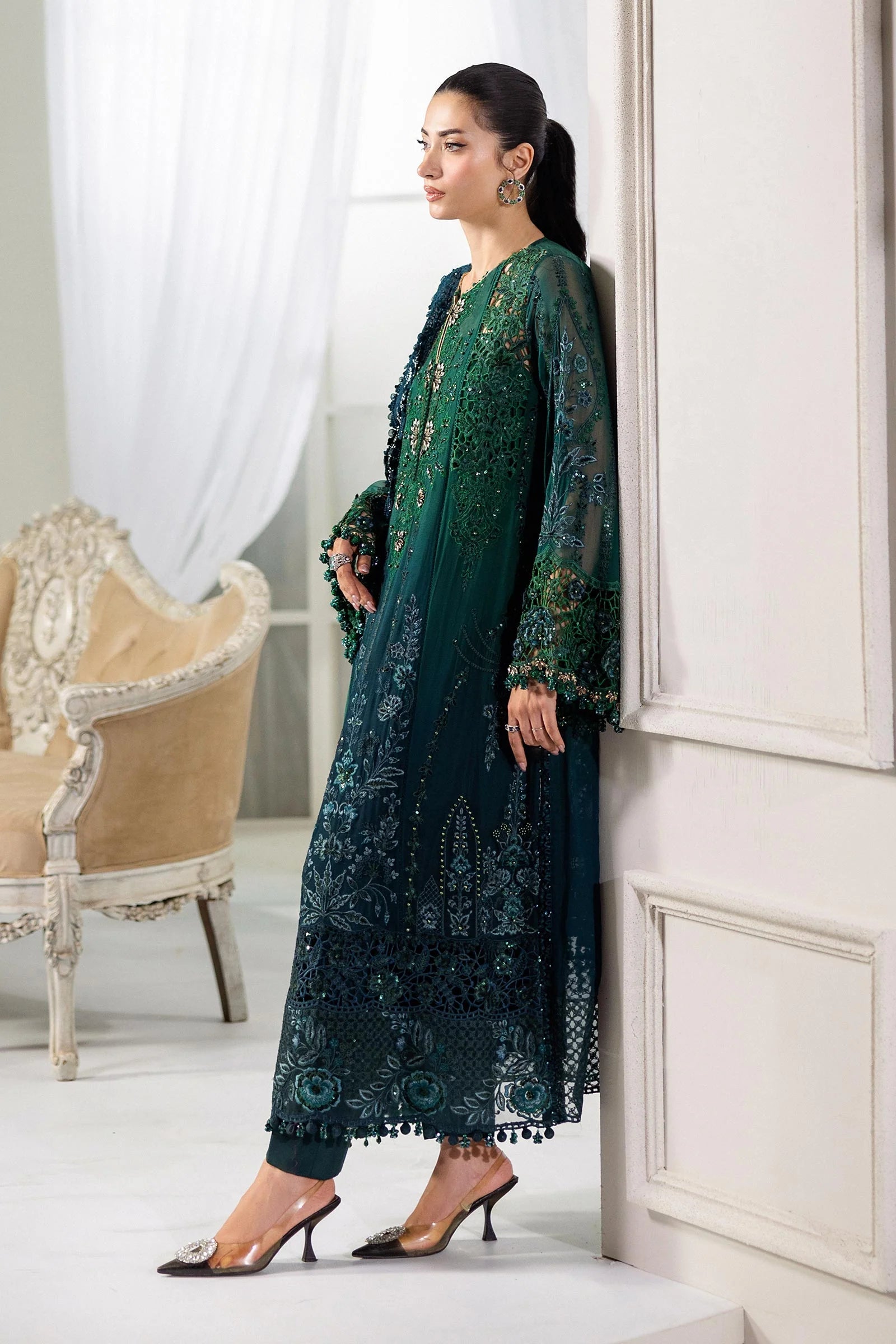 Maria B 3 Piece Embroidered Chiffon Suit | MPC-25-106 - Rang-e-Khaas