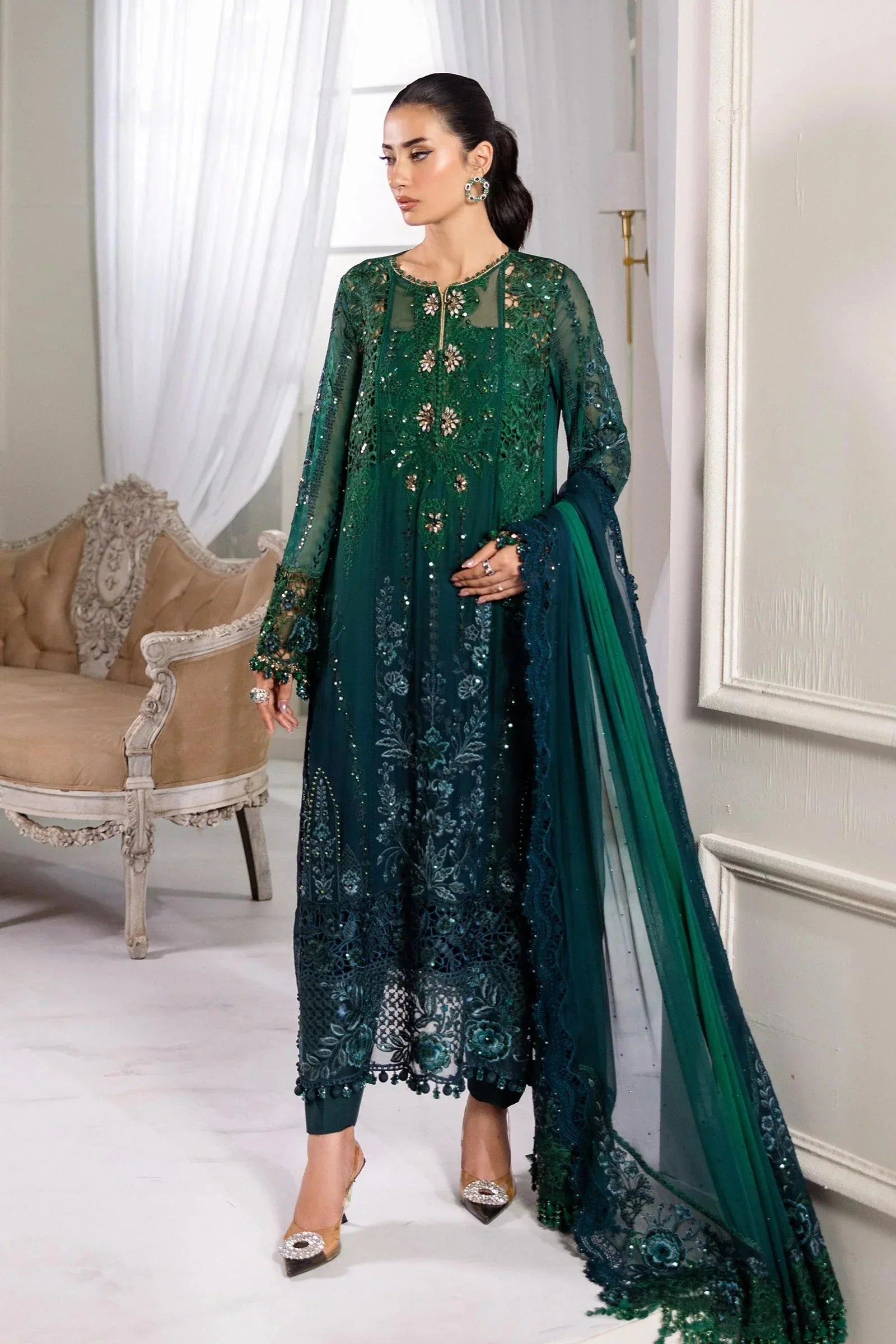 Maria B 3 Piece Embroidered Chiffon Suit | MPC-25-106 - Rang-e-Khaas
