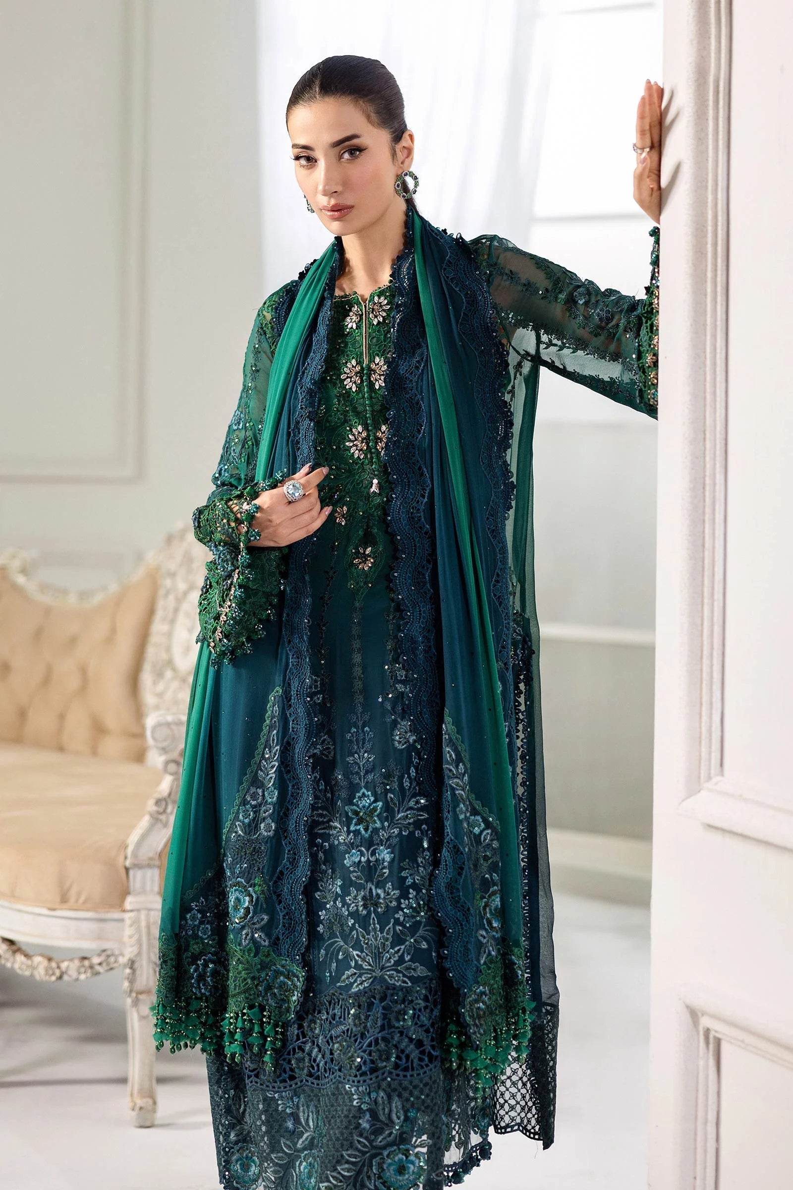 Maria B 3 Piece Embroidered Chiffon Suit | MPC-25-106 - Rang-e-Khaas