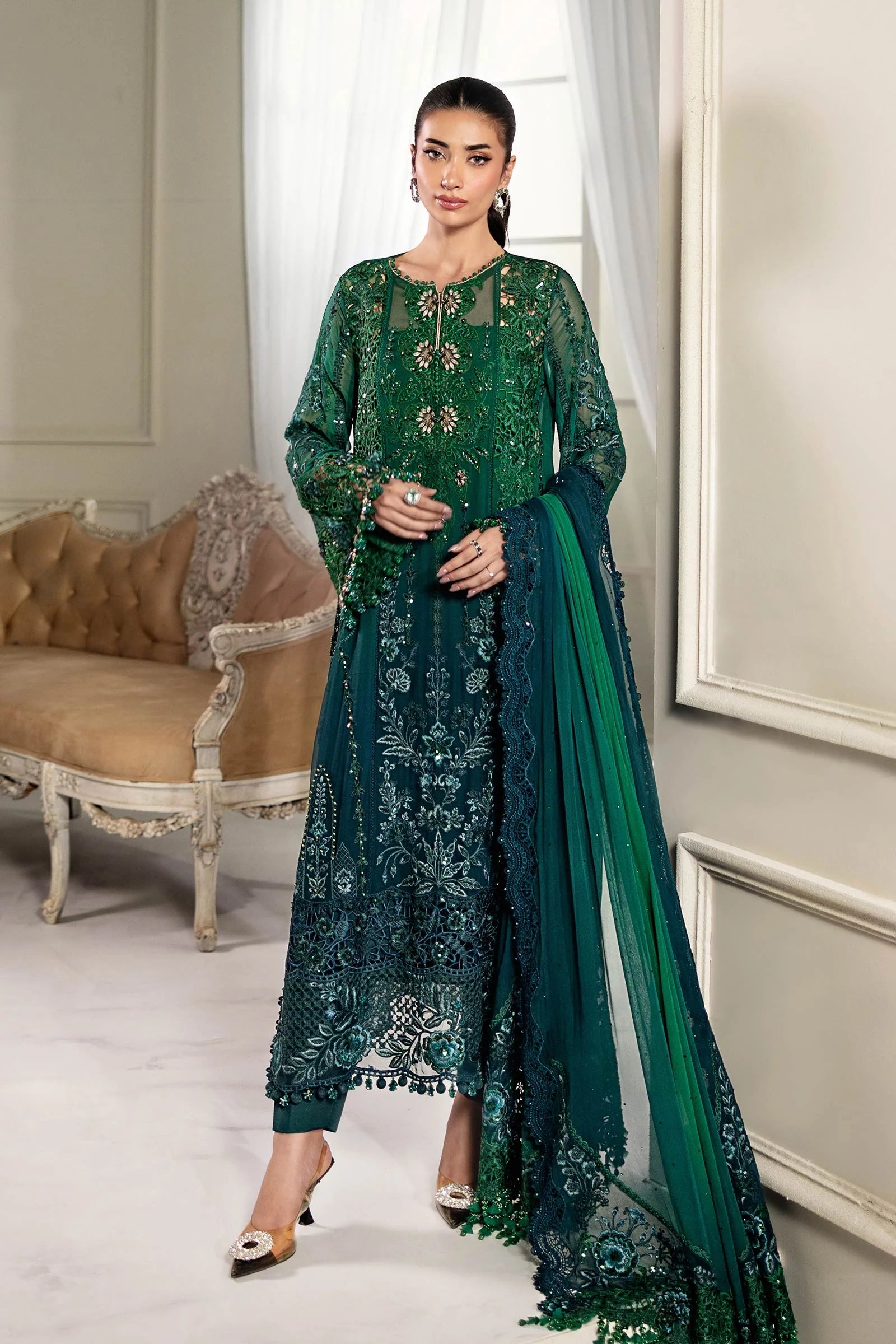 Maria B 3 Piece Embroidered Chiffon Suit | MPC-25-106 - Rang-e-Khaas