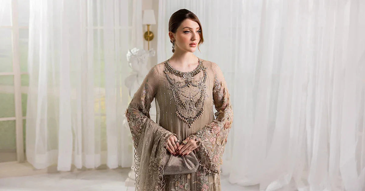 Maria B 3 Piece Embroidered Chiffon Suit | MPC-25-107 - Rang-e-Khaas