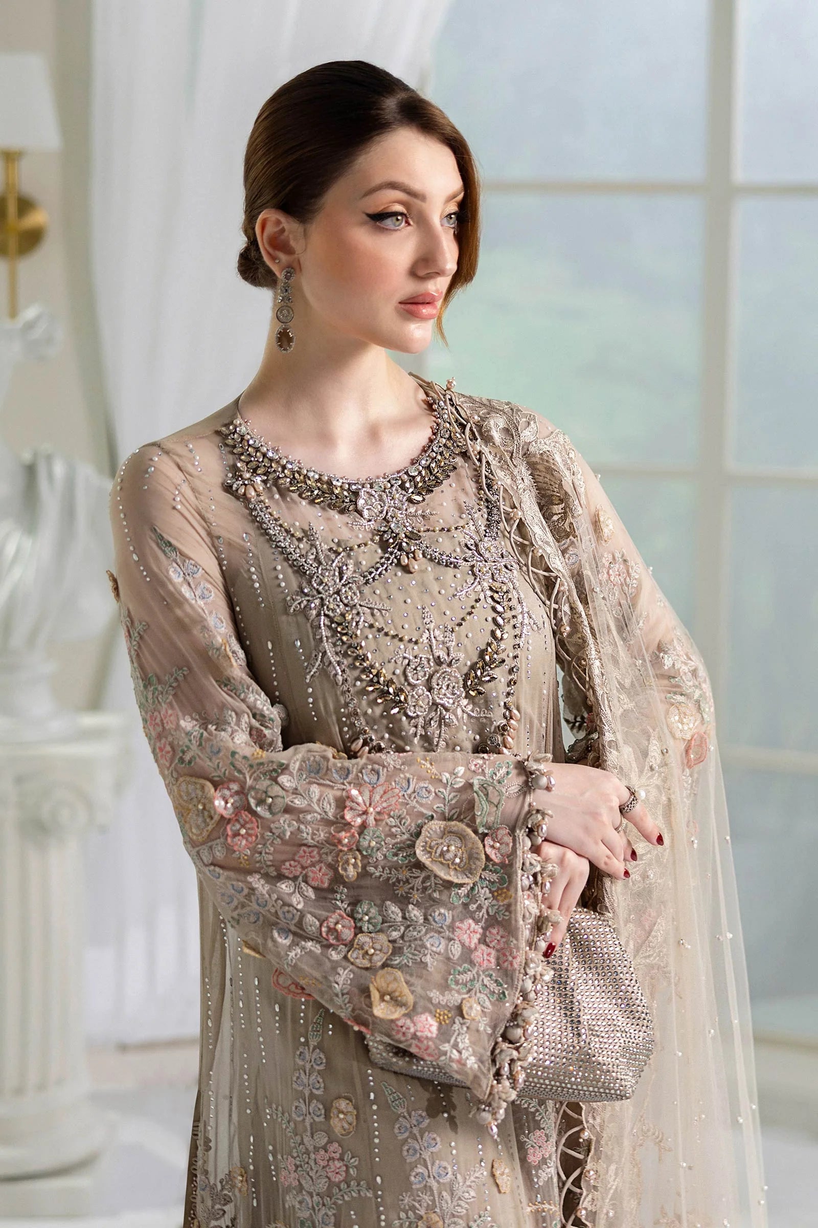 Maria B 3 Piece Embroidered Chiffon Suit | MPC-25-107 - Rang-e-Khaas