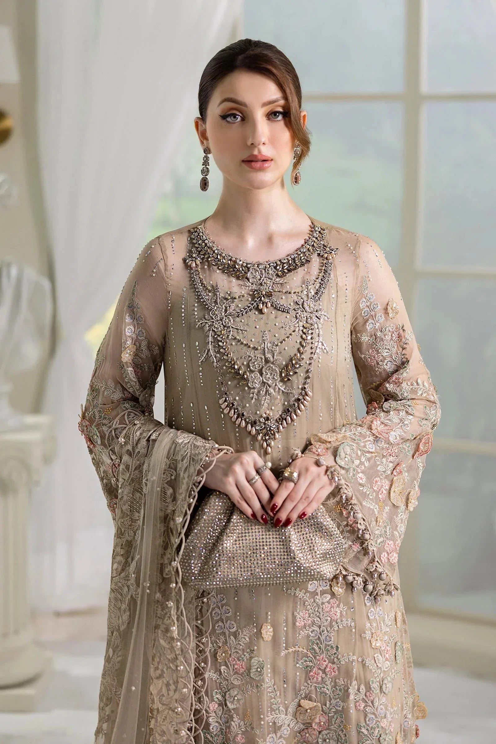 Maria B 3 Piece Embroidered Chiffon Suit | MPC-25-107 - Rang-e-Khaas