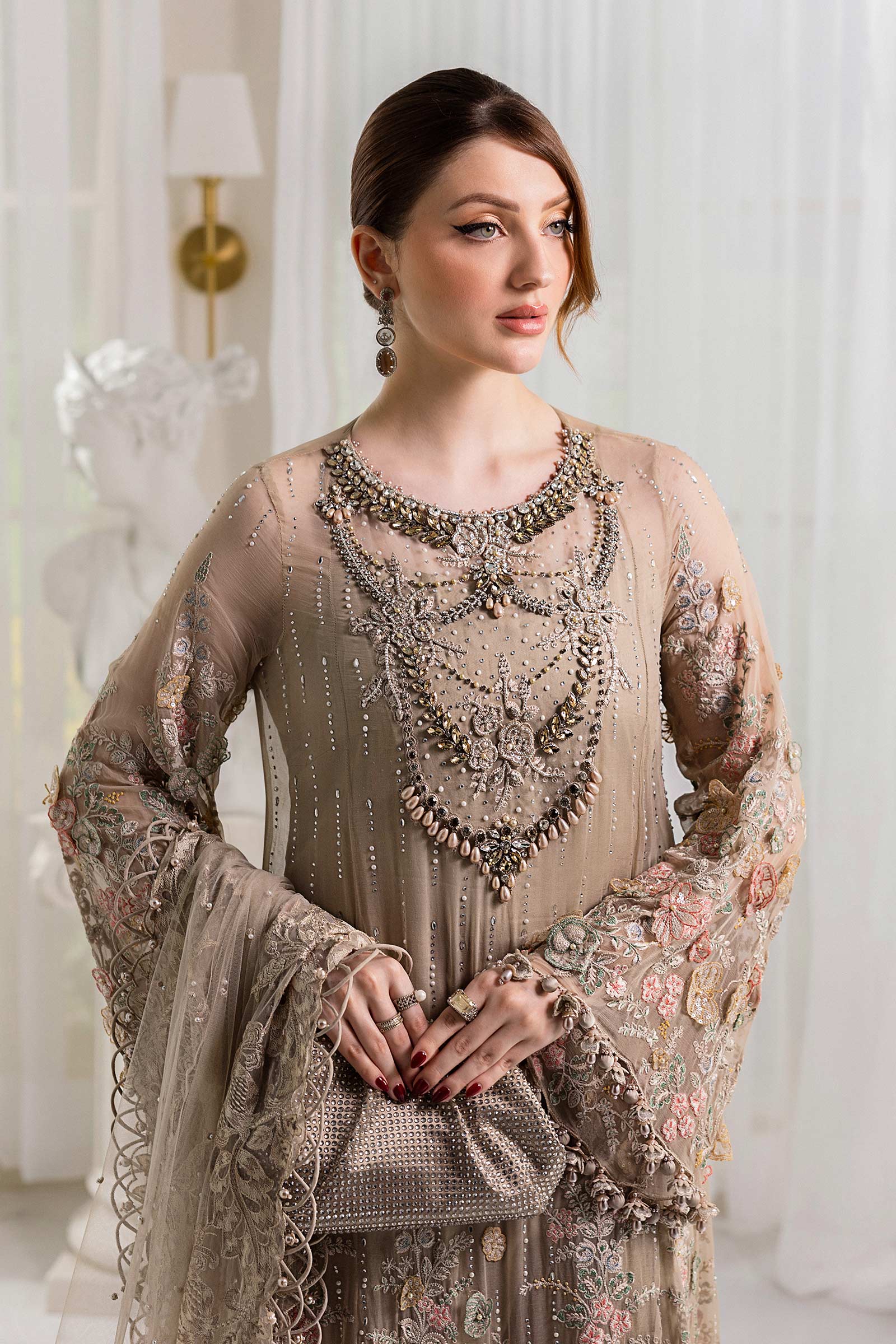 Maria B 3 Piece Embroidered Chiffon Suit | MPC-25-107 - Rang-e-Khaas