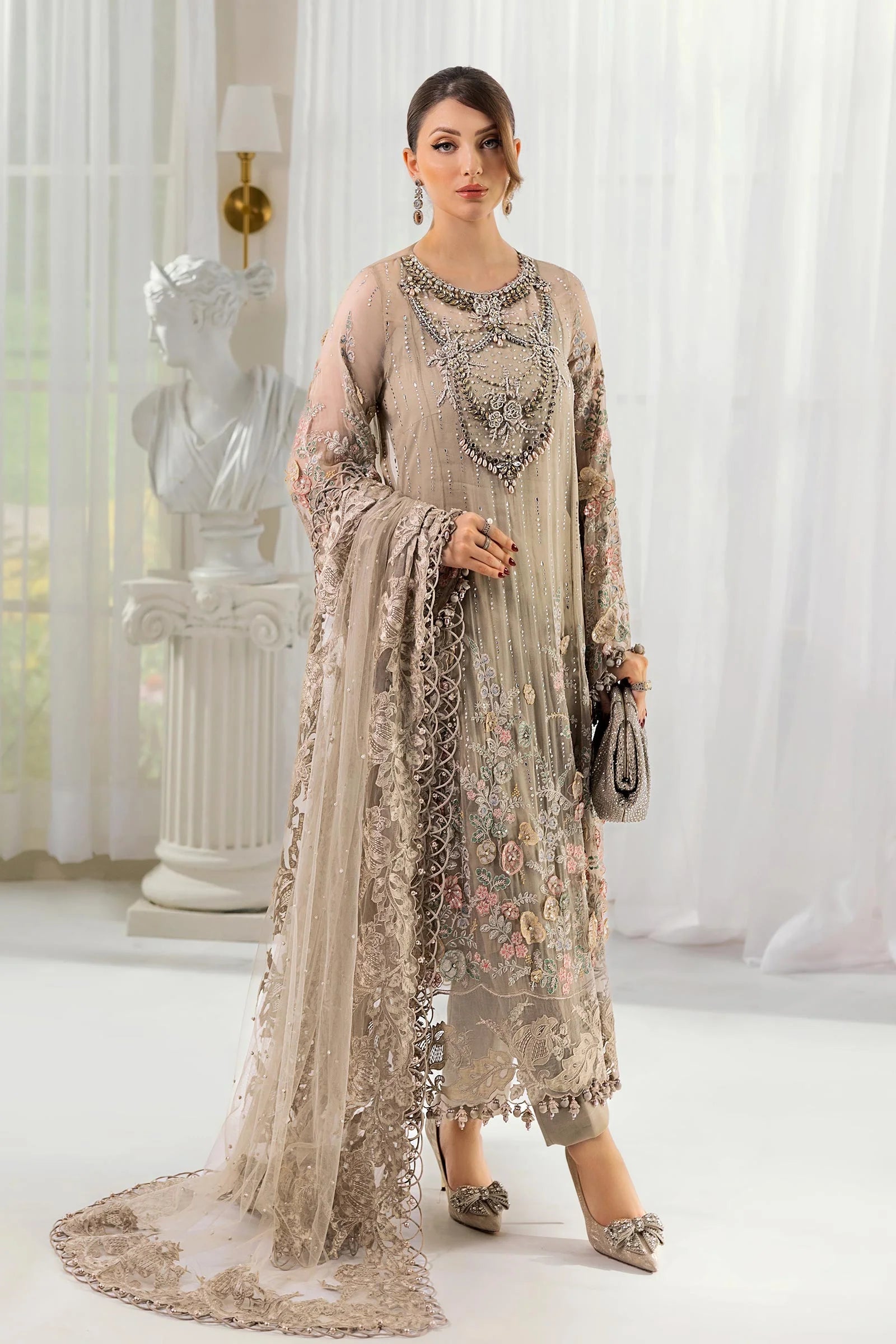 Maria B 3 Piece Embroidered Chiffon Suit | MPC-25-107 - Rang-e-Khaas