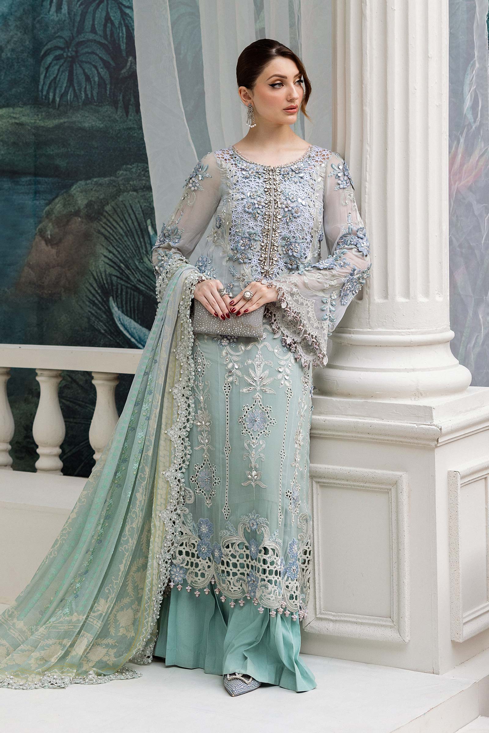 Maria B 3 Piece Embroidered Chiffon Suit | MPC-25-108 - Rang-e-Khaas
