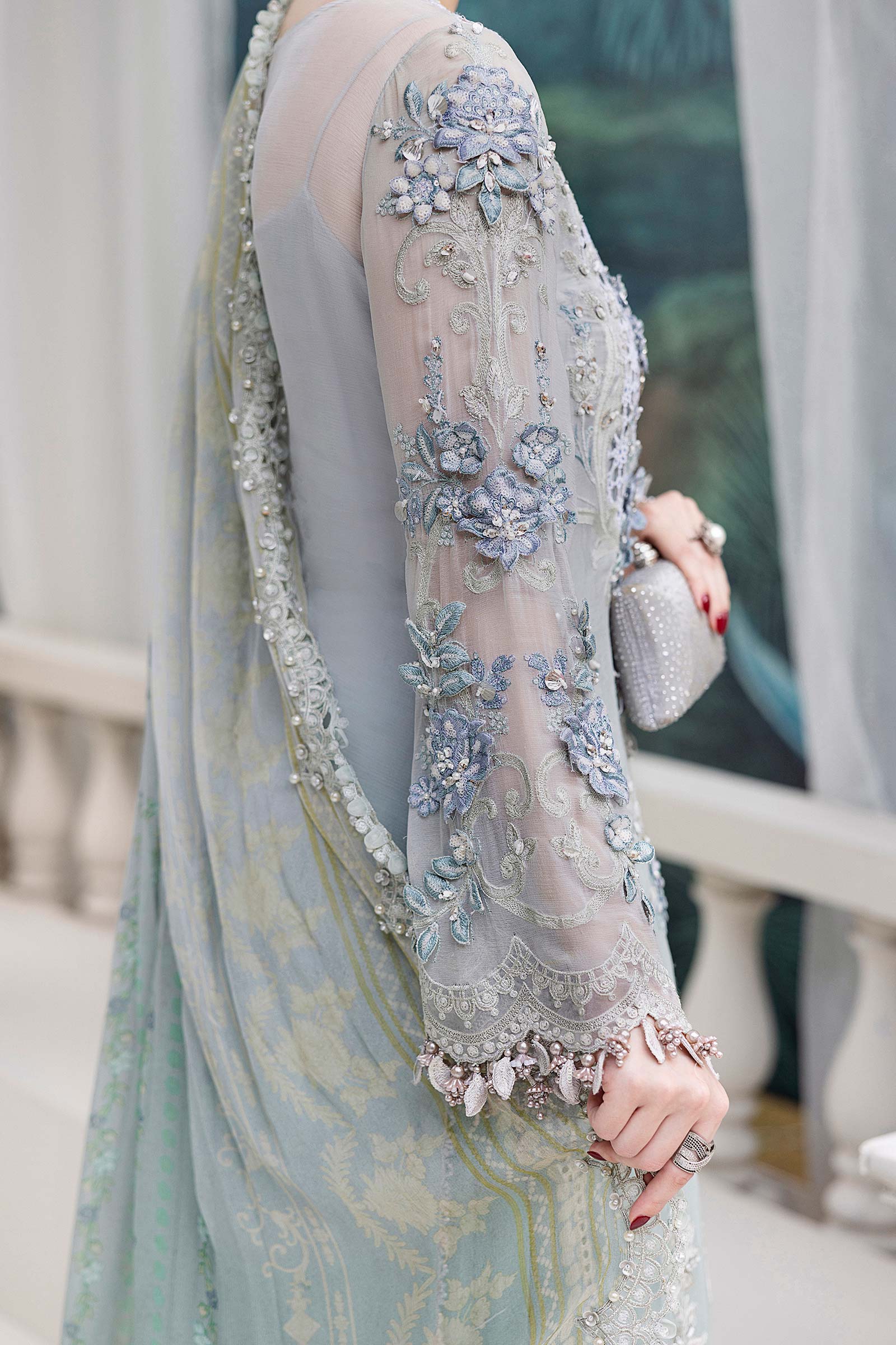 Maria B 3 Piece Embroidered Chiffon Suit | MPC-25-108 - Rang-e-Khaas