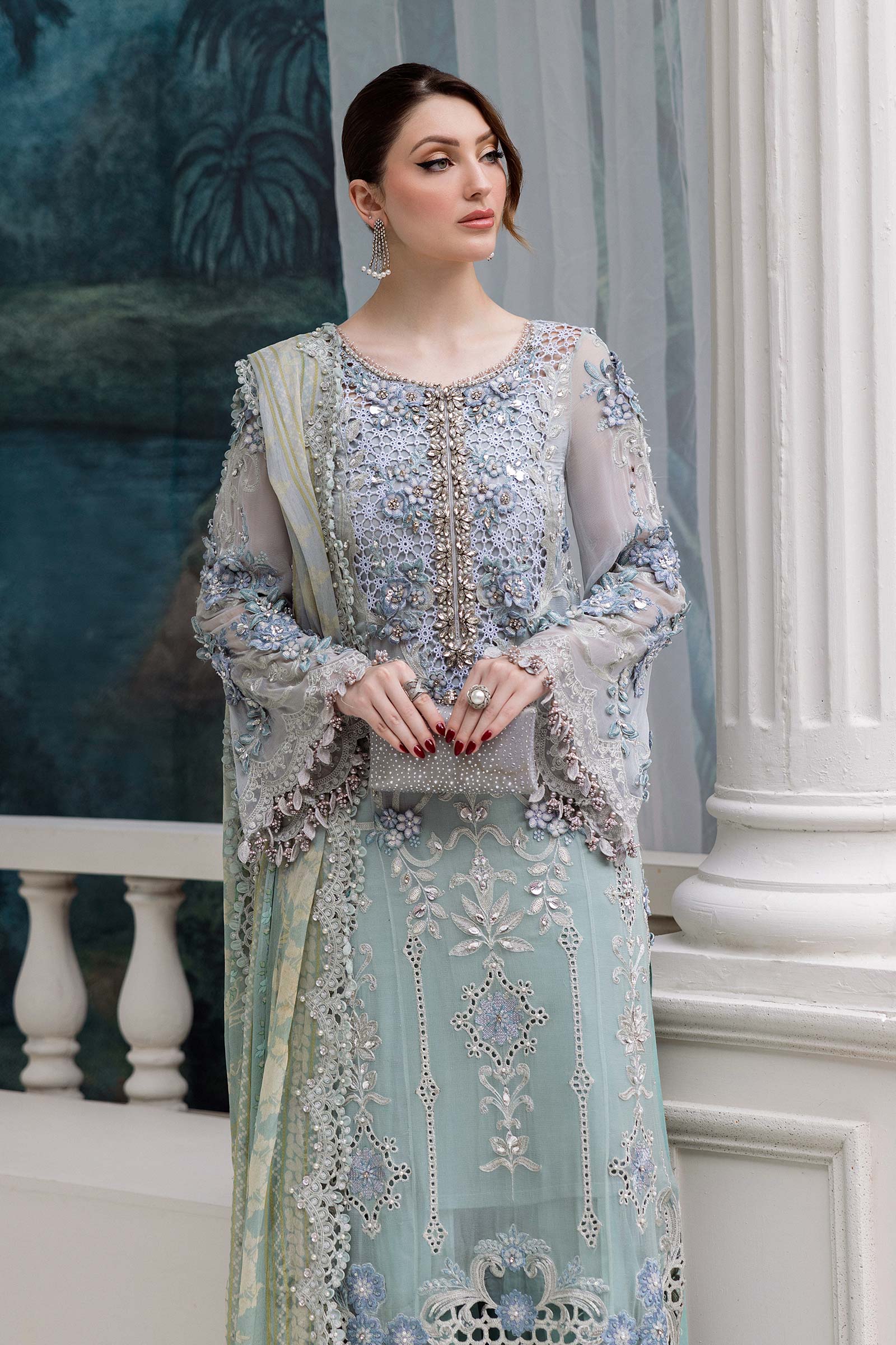 Maria B 3 Piece Embroidered Chiffon Suit | MPC-25-108 - Rang-e-Khaas