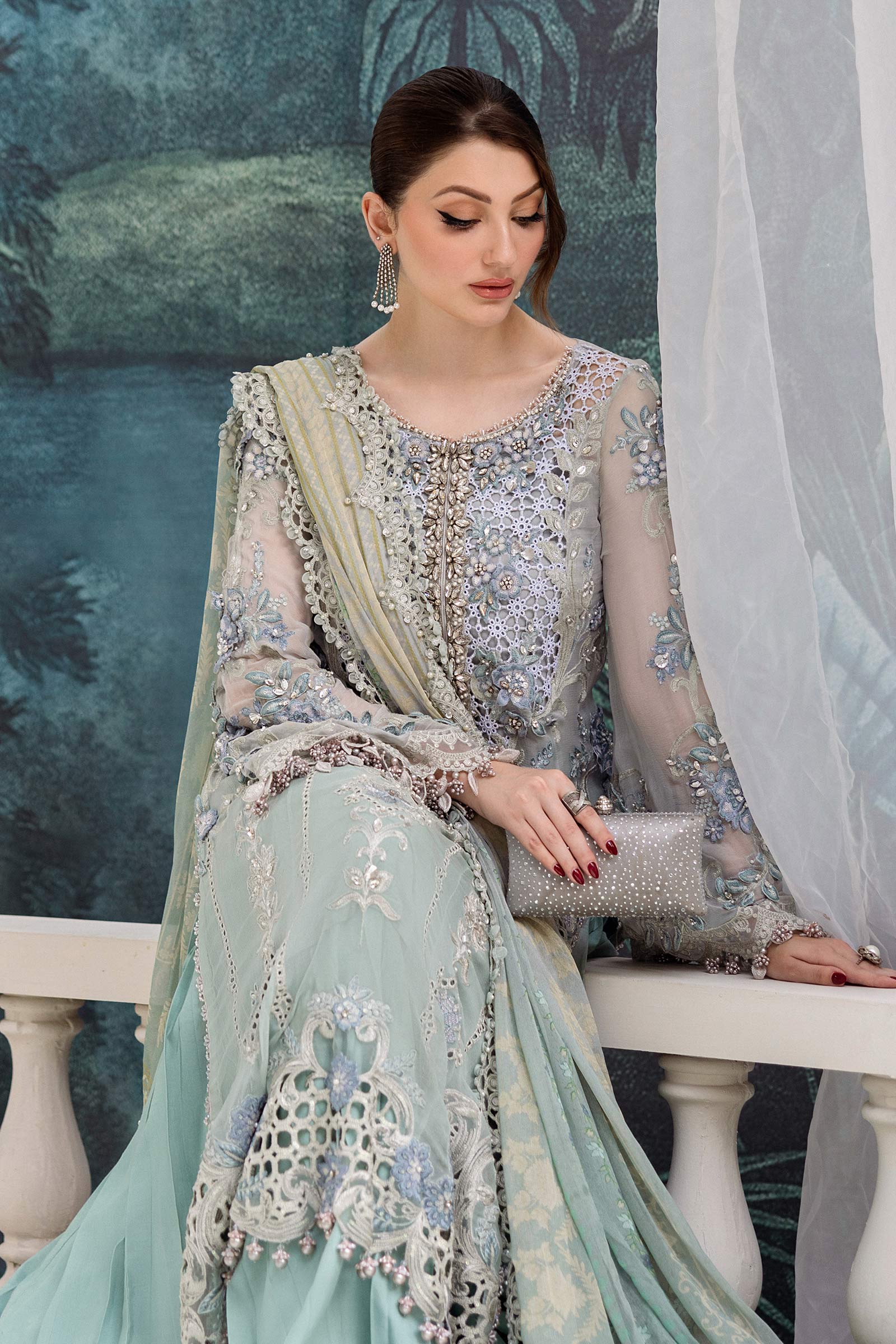Maria B 3 Piece Embroidered Chiffon Suit | MPC-25-108 - Rang-e-Khaas