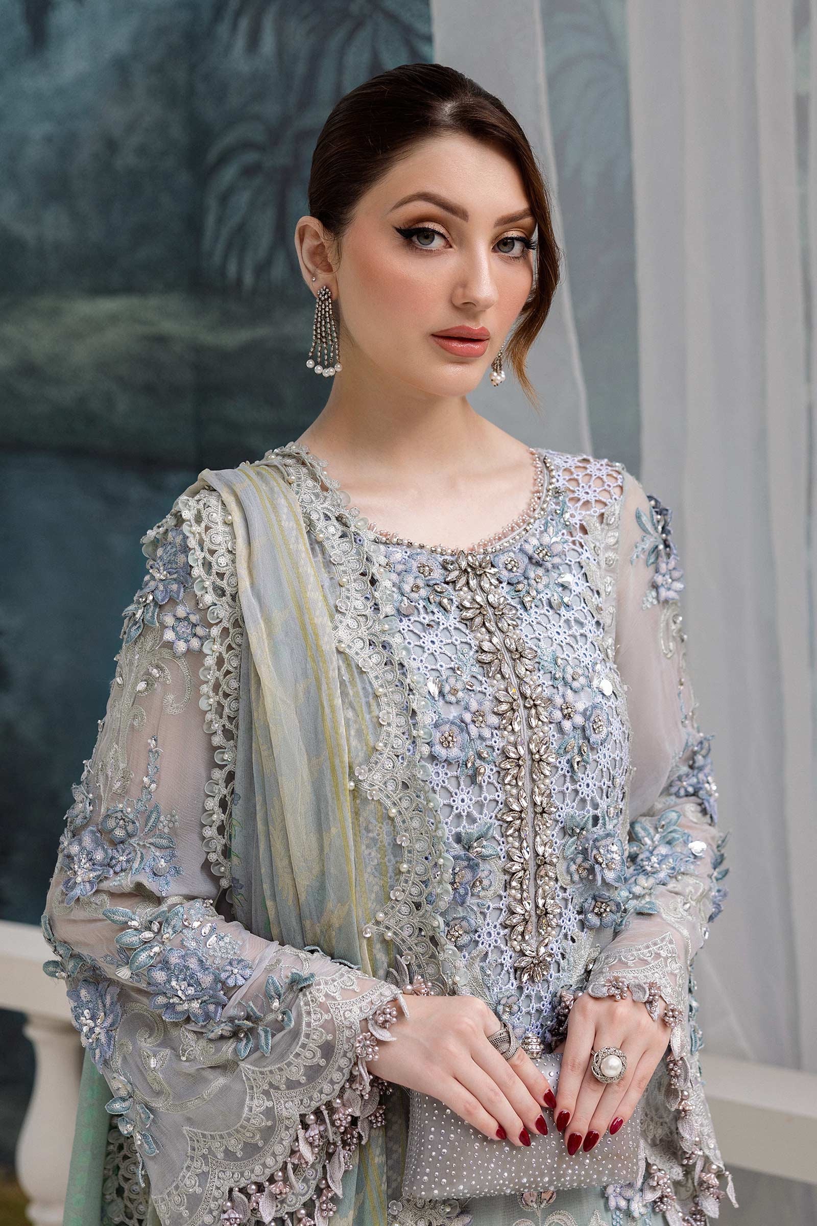 Maria B 3 Piece Embroidered Chiffon Suit | MPC-25-108 - Rang-e-Khaas