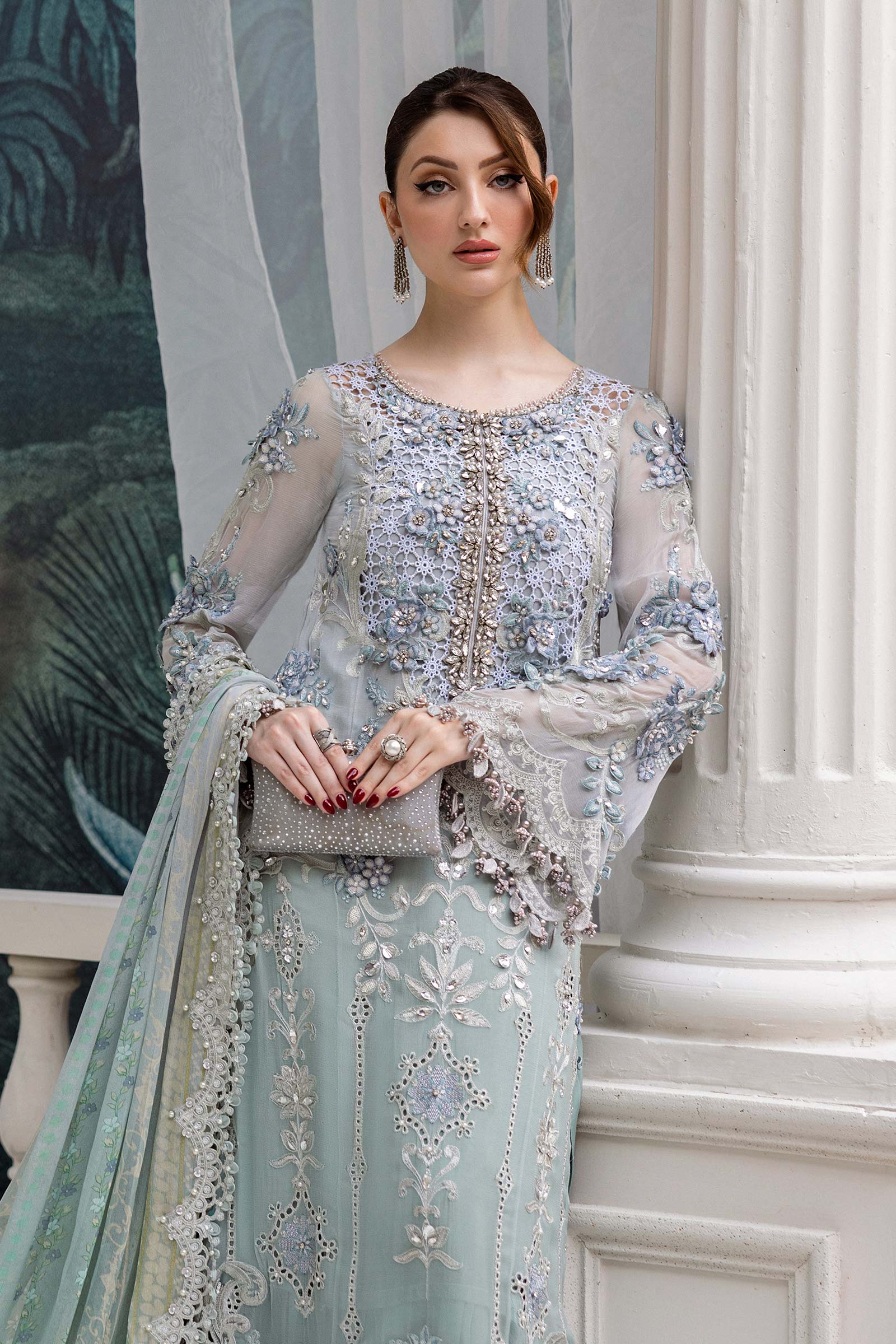 Maria B 3 Piece Embroidered Chiffon Suit | MPC-25-108 - Rang-e-Khaas