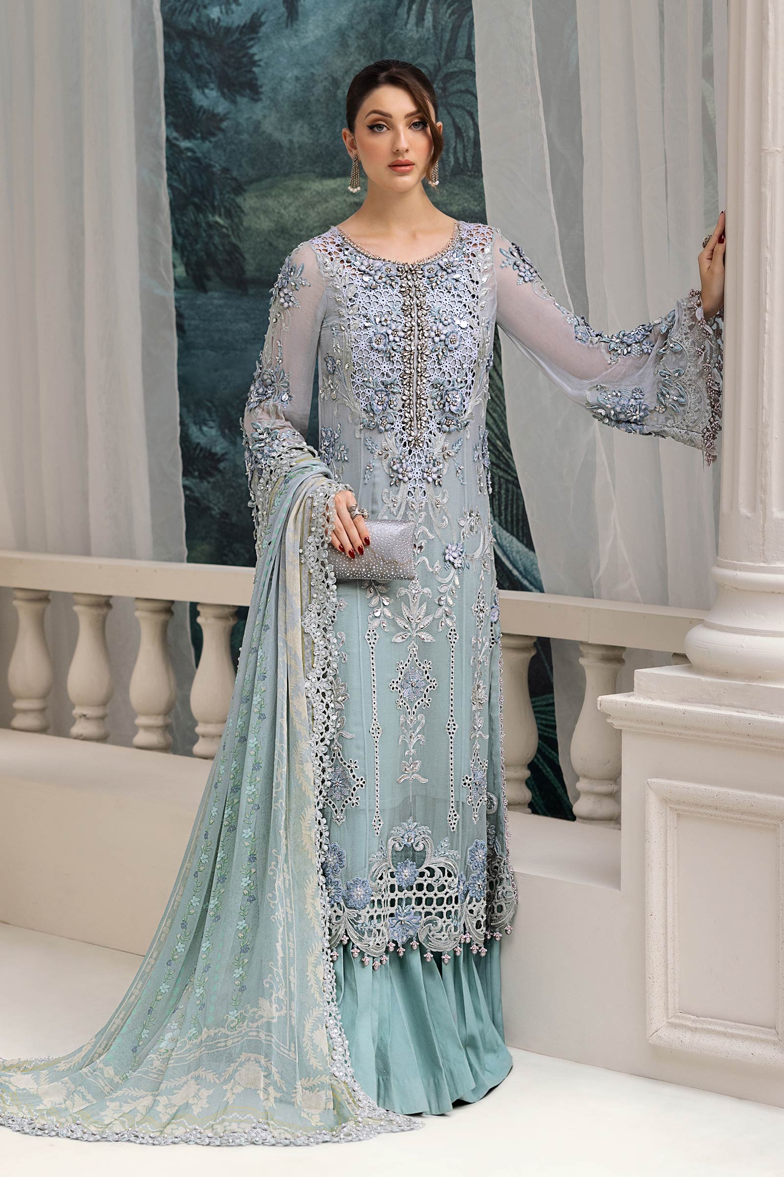 Maria B 3 Piece Embroidered Chiffon Suit | MPC-25-108 - Rang-e-Khaas