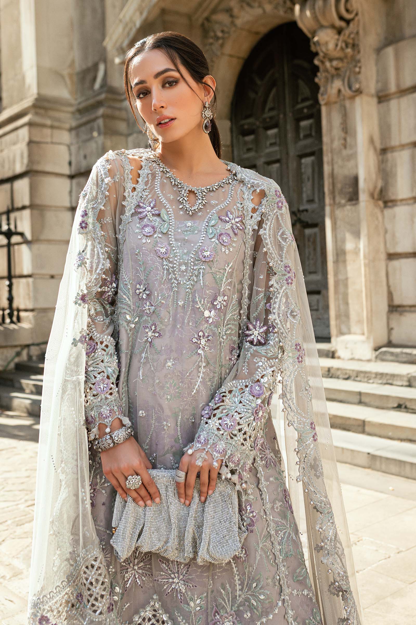 Maria B 3 Piece Embroidered Net Suit - Rang-e-Khaas