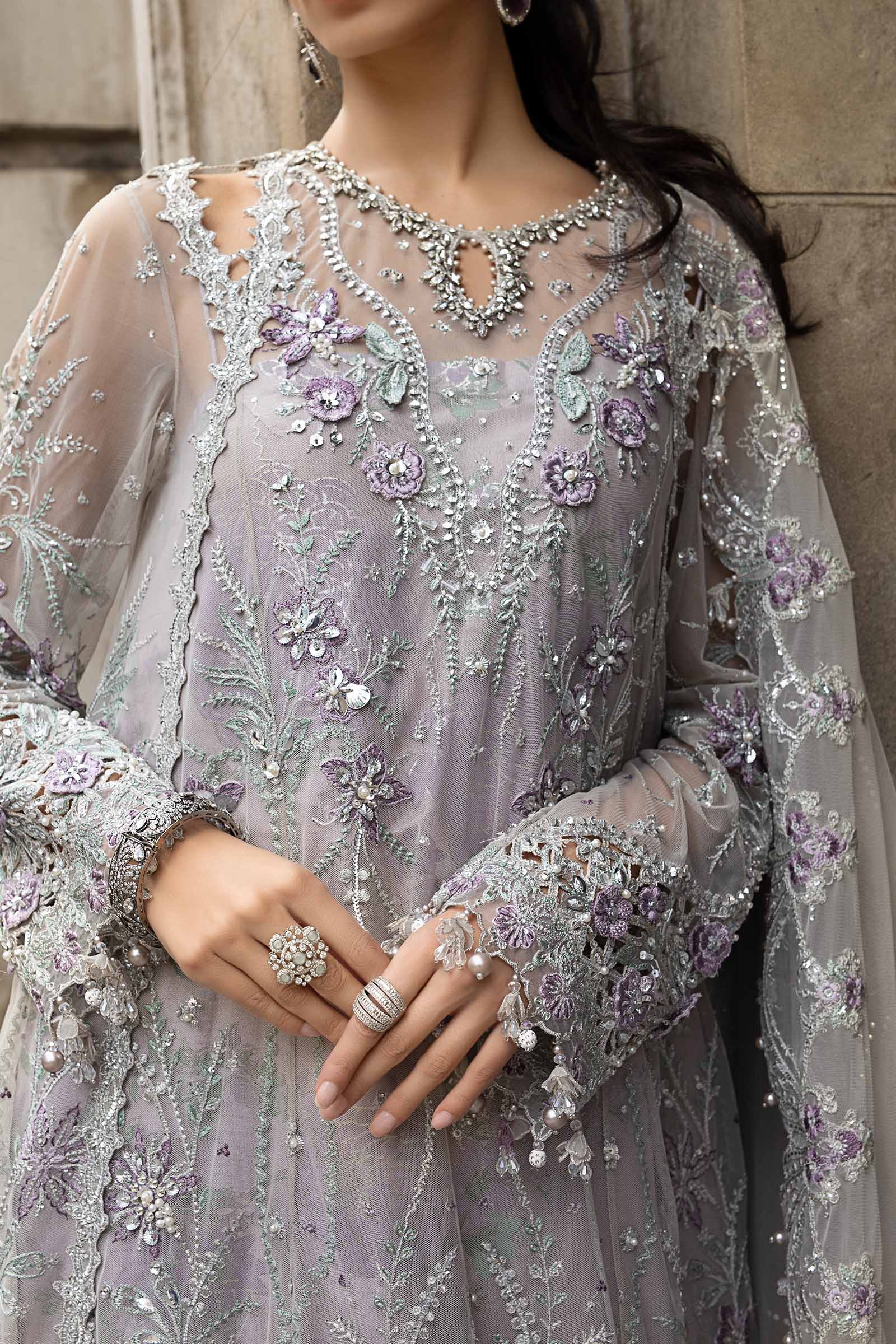 Maria B 3 Piece Embroidered Net Suit - Rang-e-Khaas