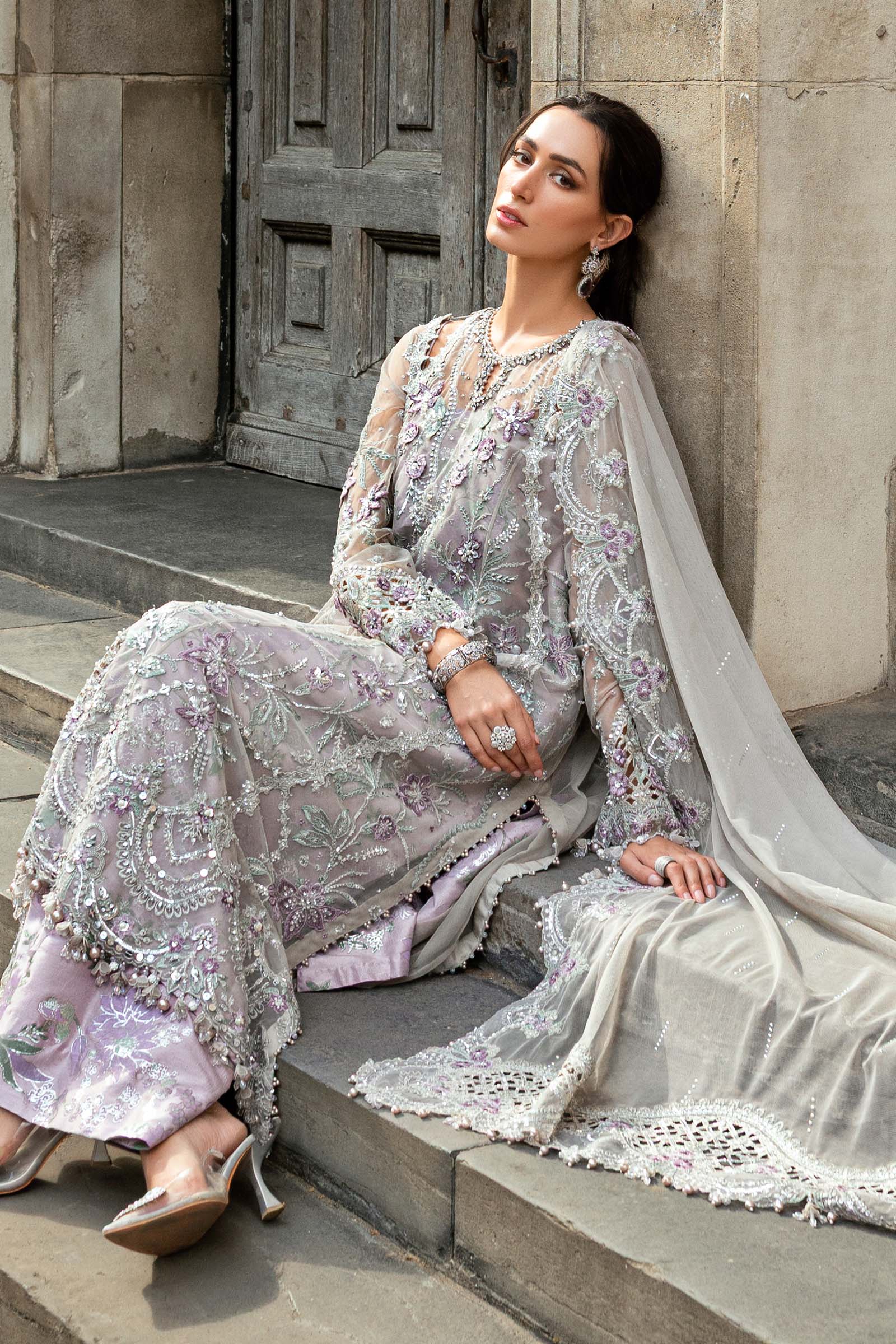 Maria B 3 Piece Embroidered Net Suit - Rang-e-Khaas