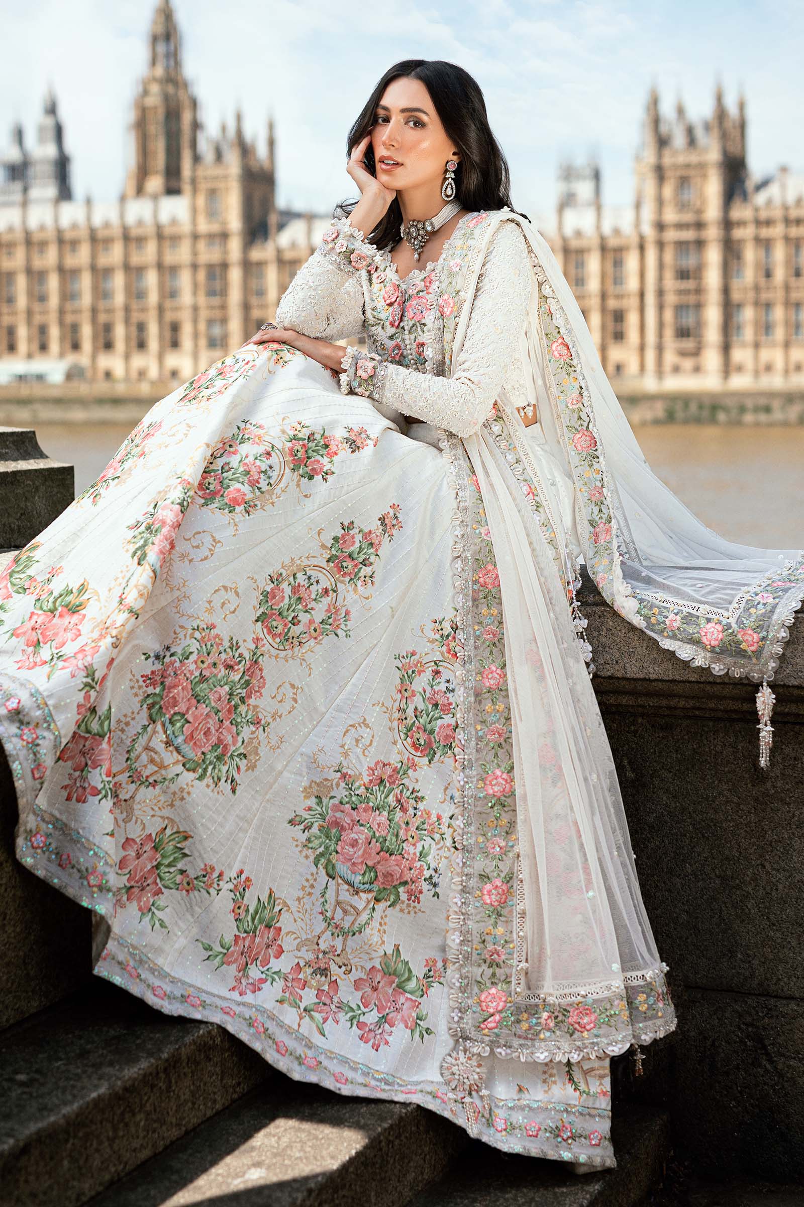 Maria B 3 Piece Embroidered Raw Silk Suit - Rang-e-Khaas