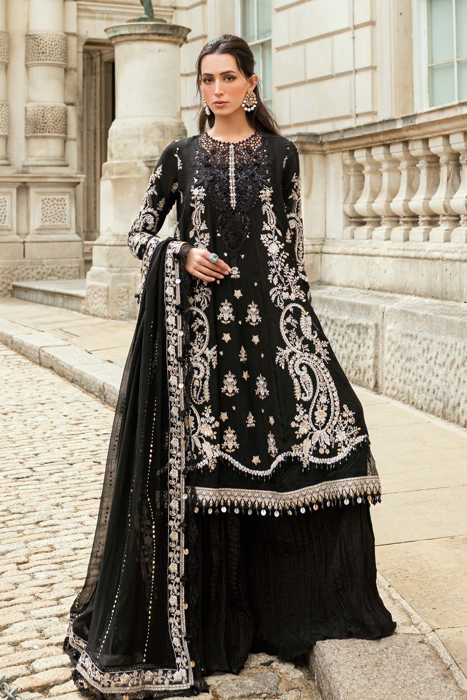 Maria B 3 Piece Embroidered Raw Silk Suit - Rang-e-Khaas
