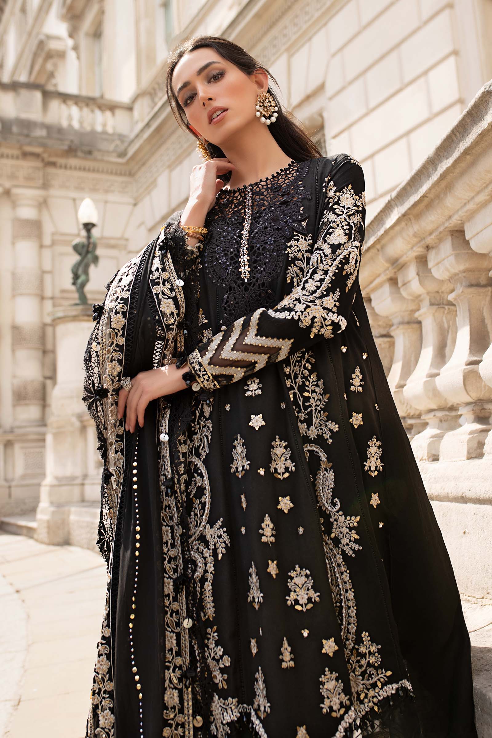 Maria B 3 Piece Embroidered Raw Silk Suit - Rang-e-Khaas