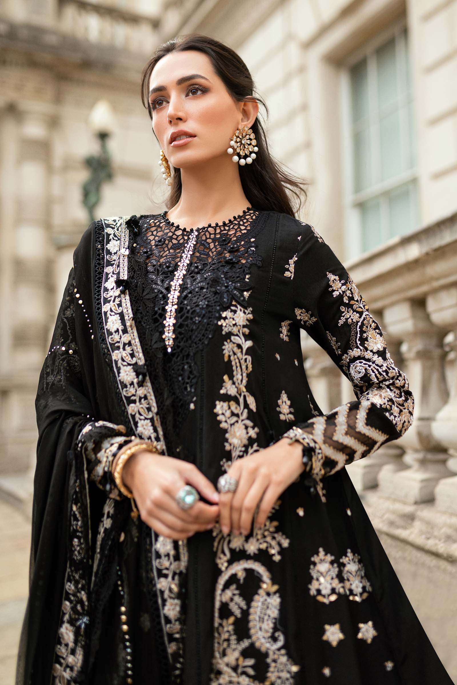 Maria B 3 Piece Embroidered Raw Silk Suit - Rang-e-Khaas