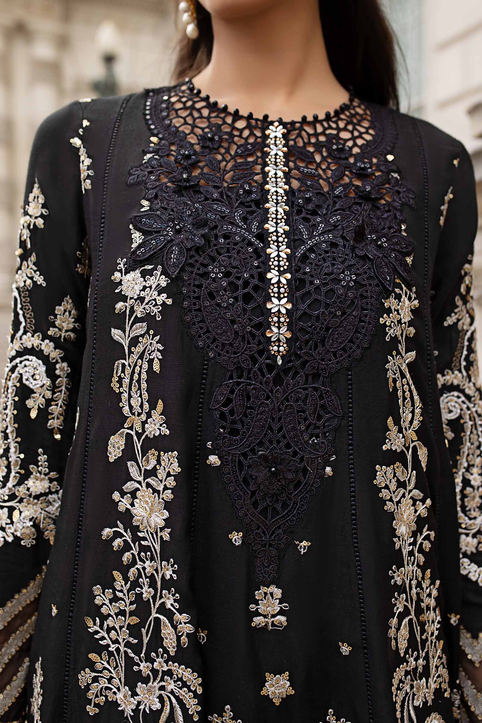 Maria B 3 Piece Embroidered Raw Silk Suit - Rang-e-Khaas