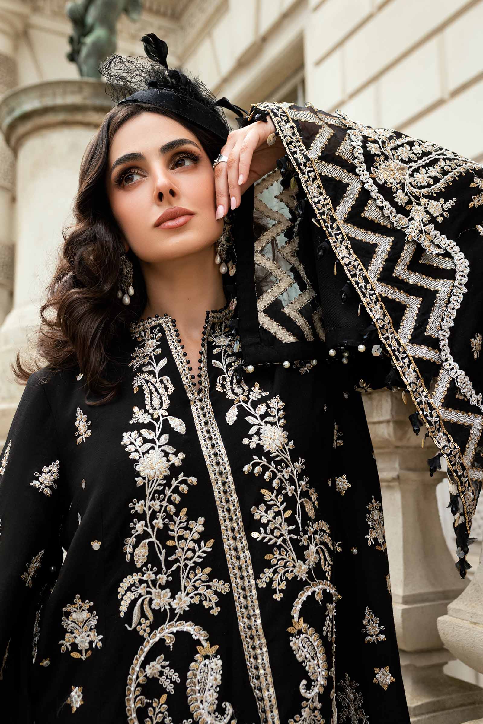 Maria B 3 Piece Embroidered Raw Silk Suit - Rang-e-Khaas