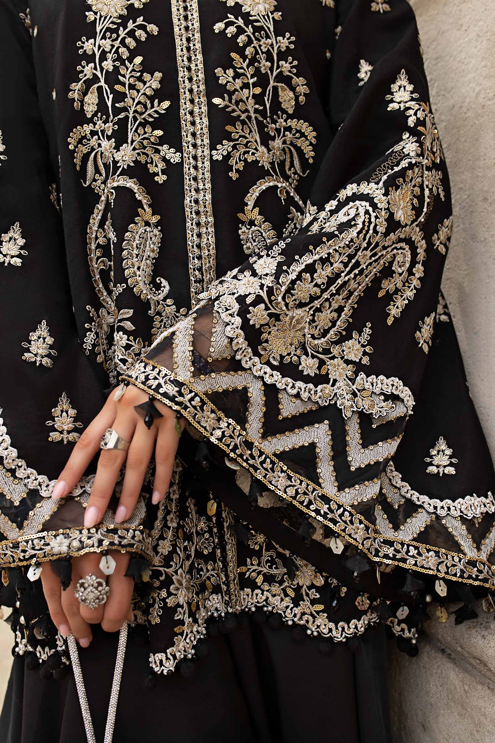 Maria B 3 Piece Embroidered Raw Silk Suit - Rang-e-Khaas