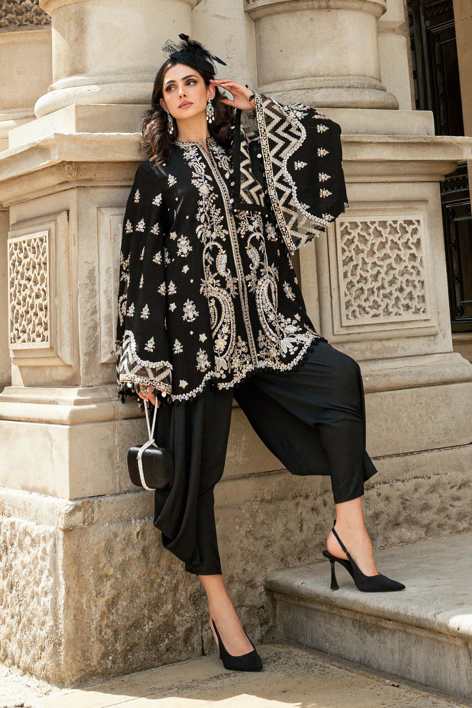 Maria B 3 Piece Embroidered Raw Silk Suit - Rang-e-Khaas