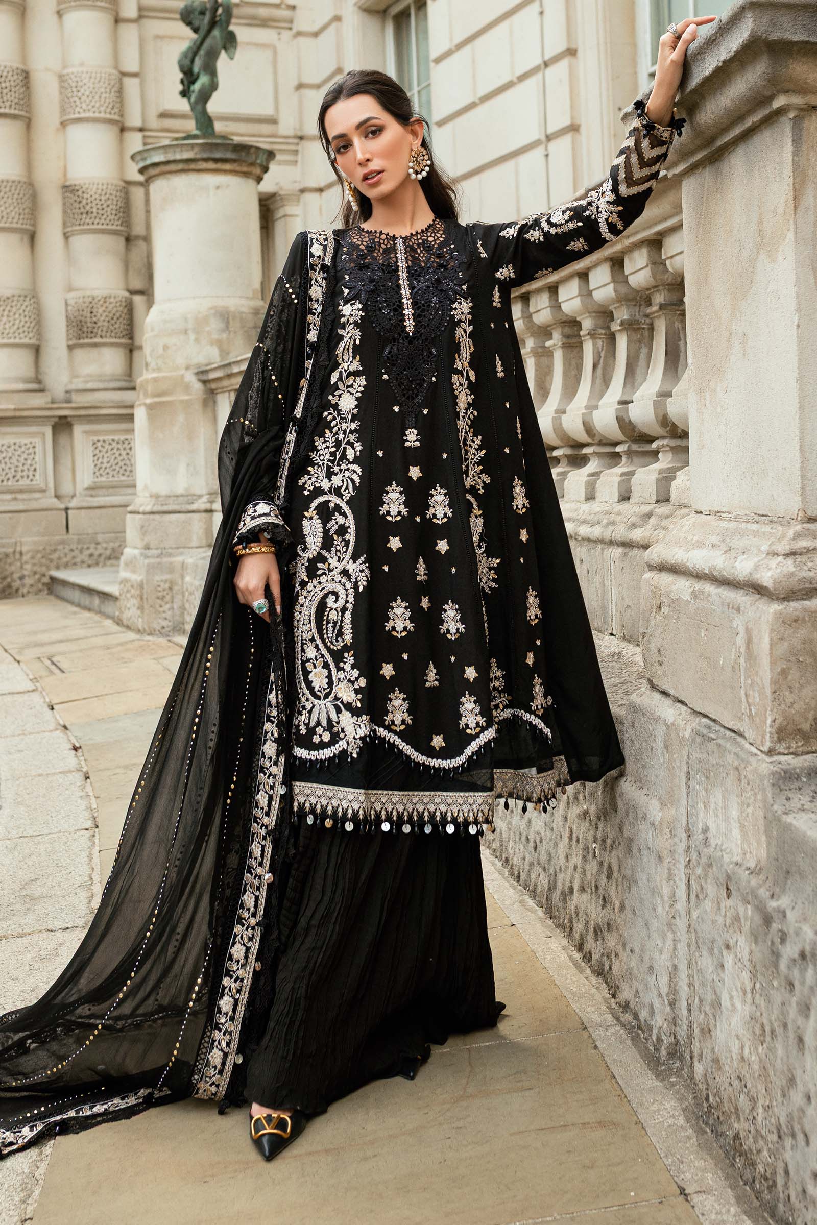 Maria B 3 Piece Embroidered Raw Silk Suit - Rang-e-Khaas