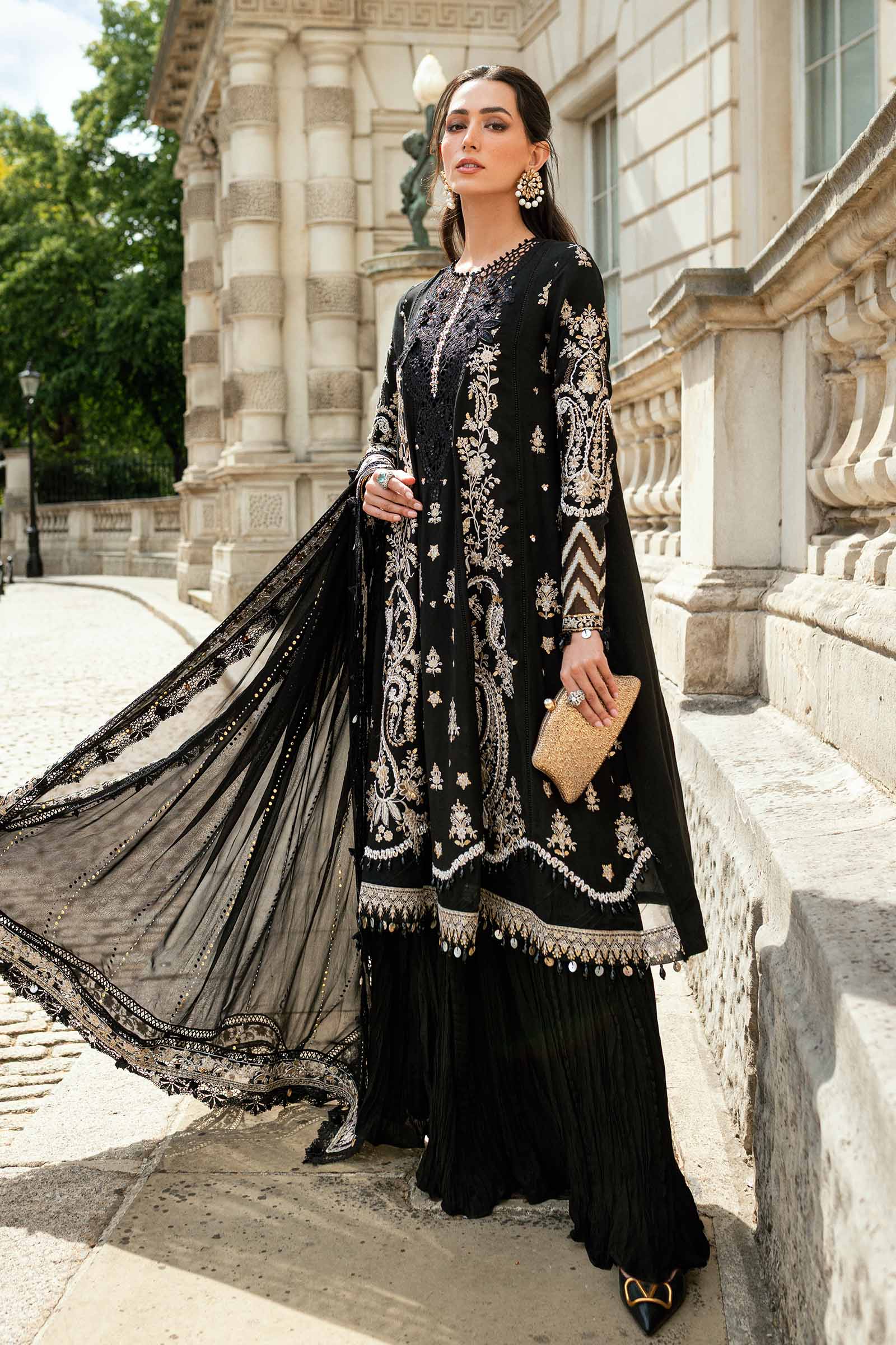 Maria B 3 Piece Embroidered Raw Silk Suit - Rang-e-Khaas