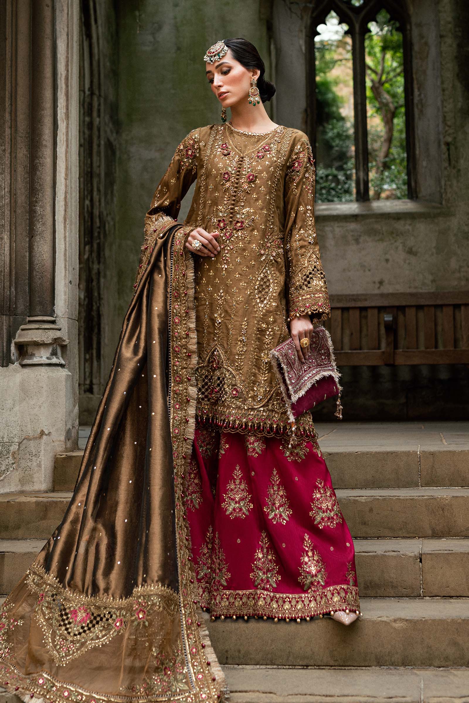 Maria B 3 Piece Embroidered Raw Silk Suit - Rang-e-Khaas