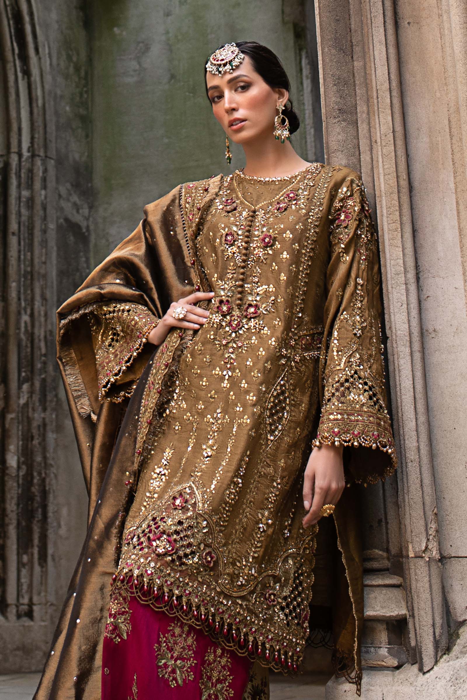 Maria B 3 Piece Embroidered Raw Silk Suit - Rang-e-Khaas