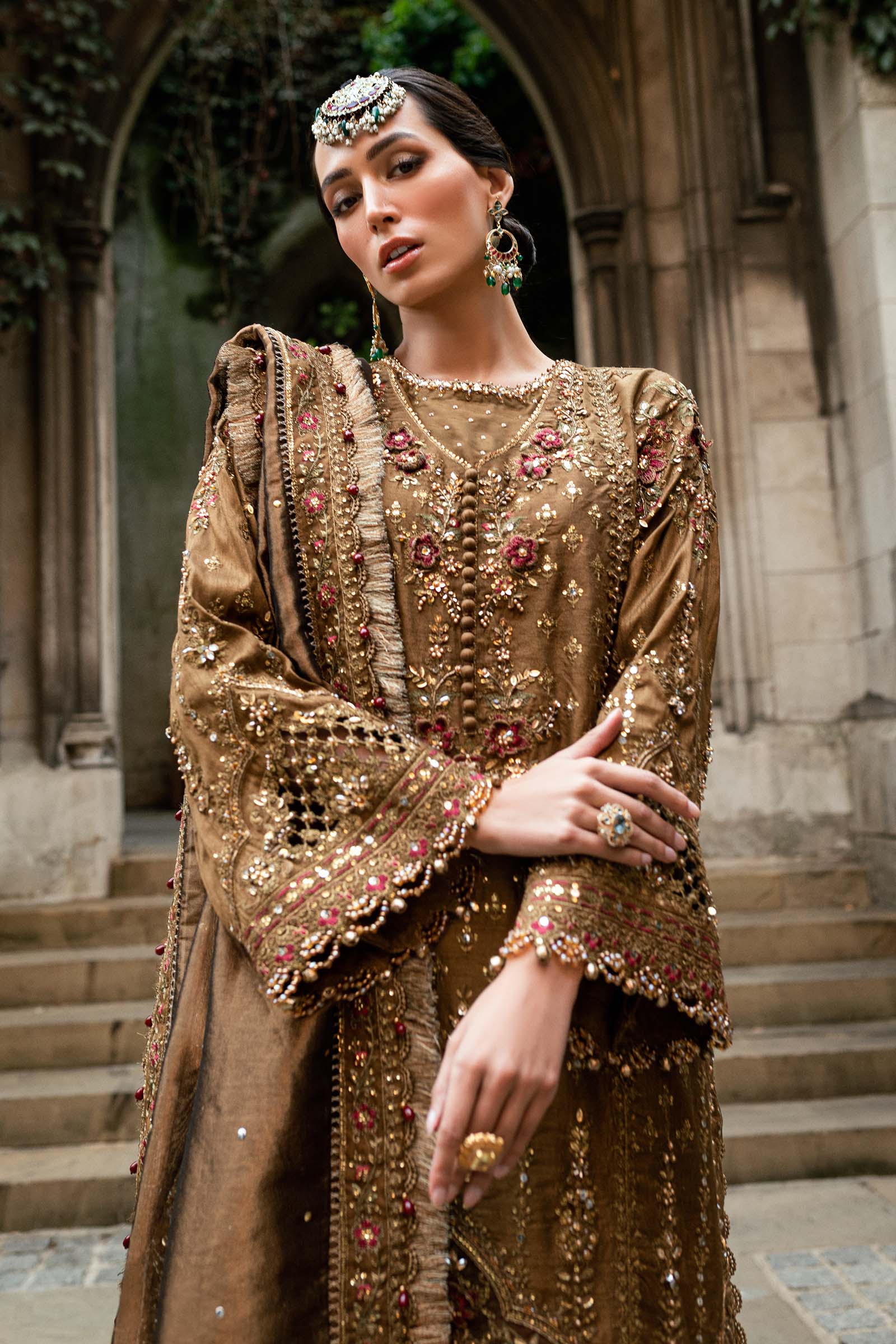 Maria B 3 Piece Embroidered Raw Silk Suit - Rang-e-Khaas