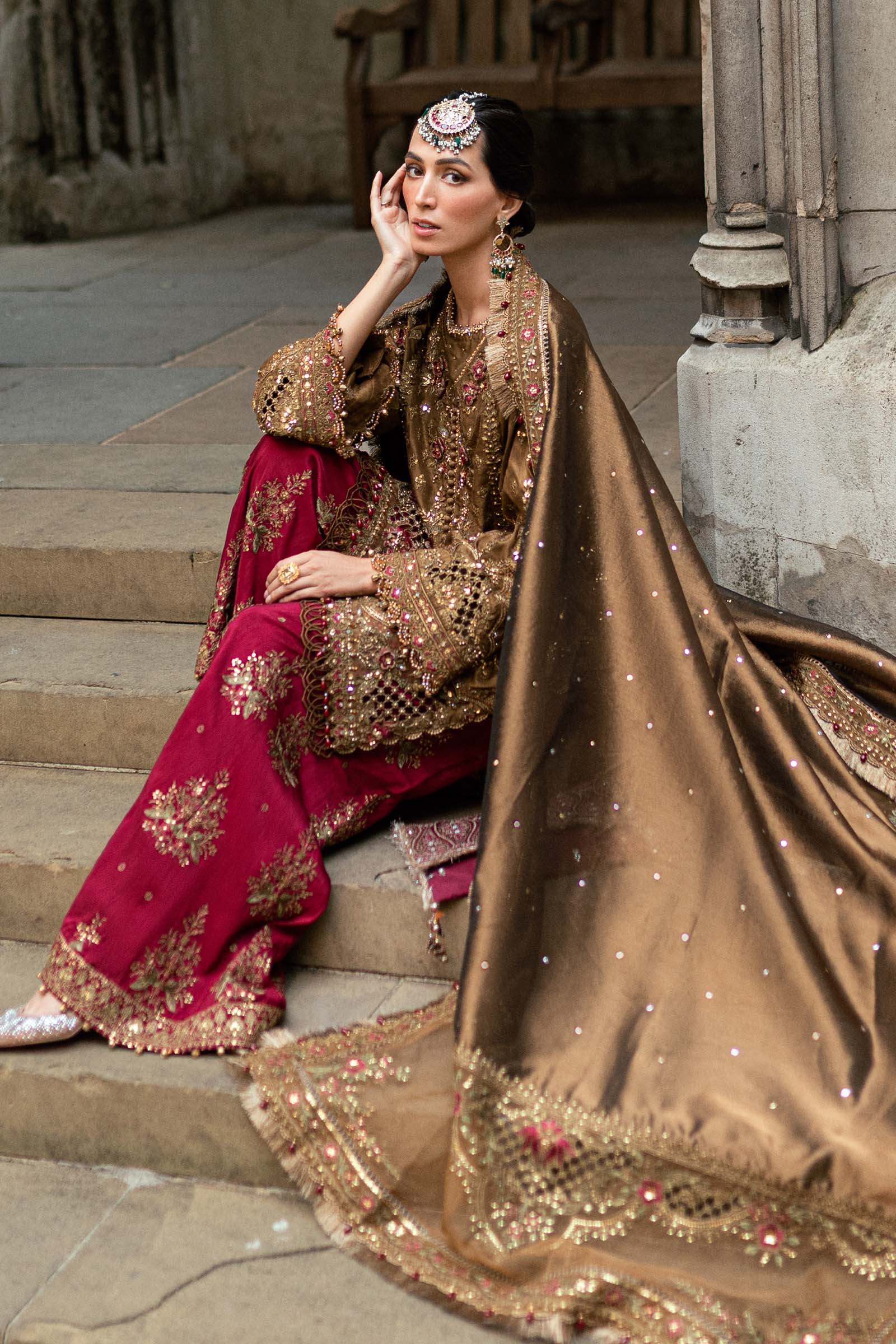 Maria B 3 Piece Embroidered Raw Silk Suit - Rang-e-Khaas