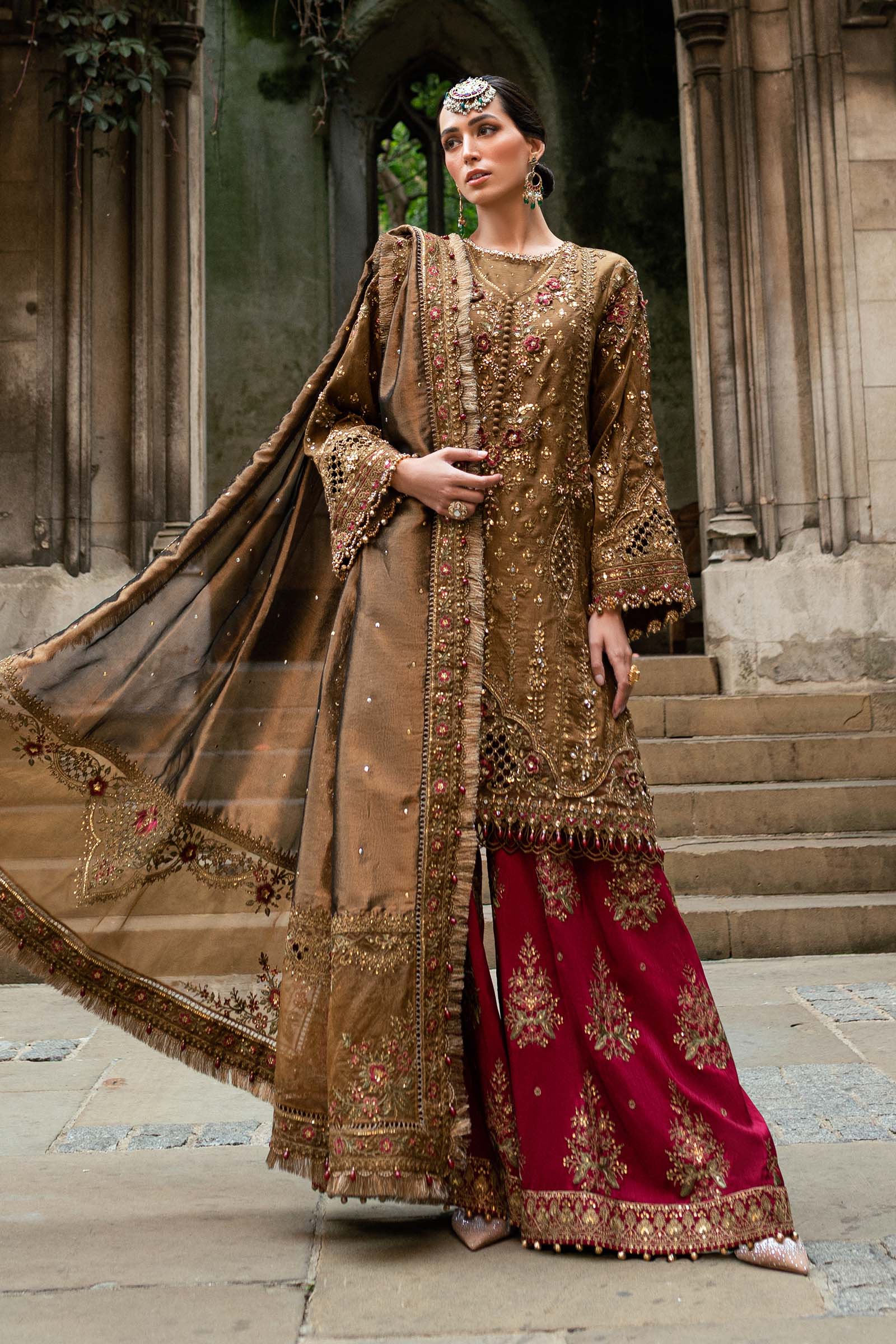 Maria B 3 Piece Embroidered Raw Silk Suit - Rang-e-Khaas