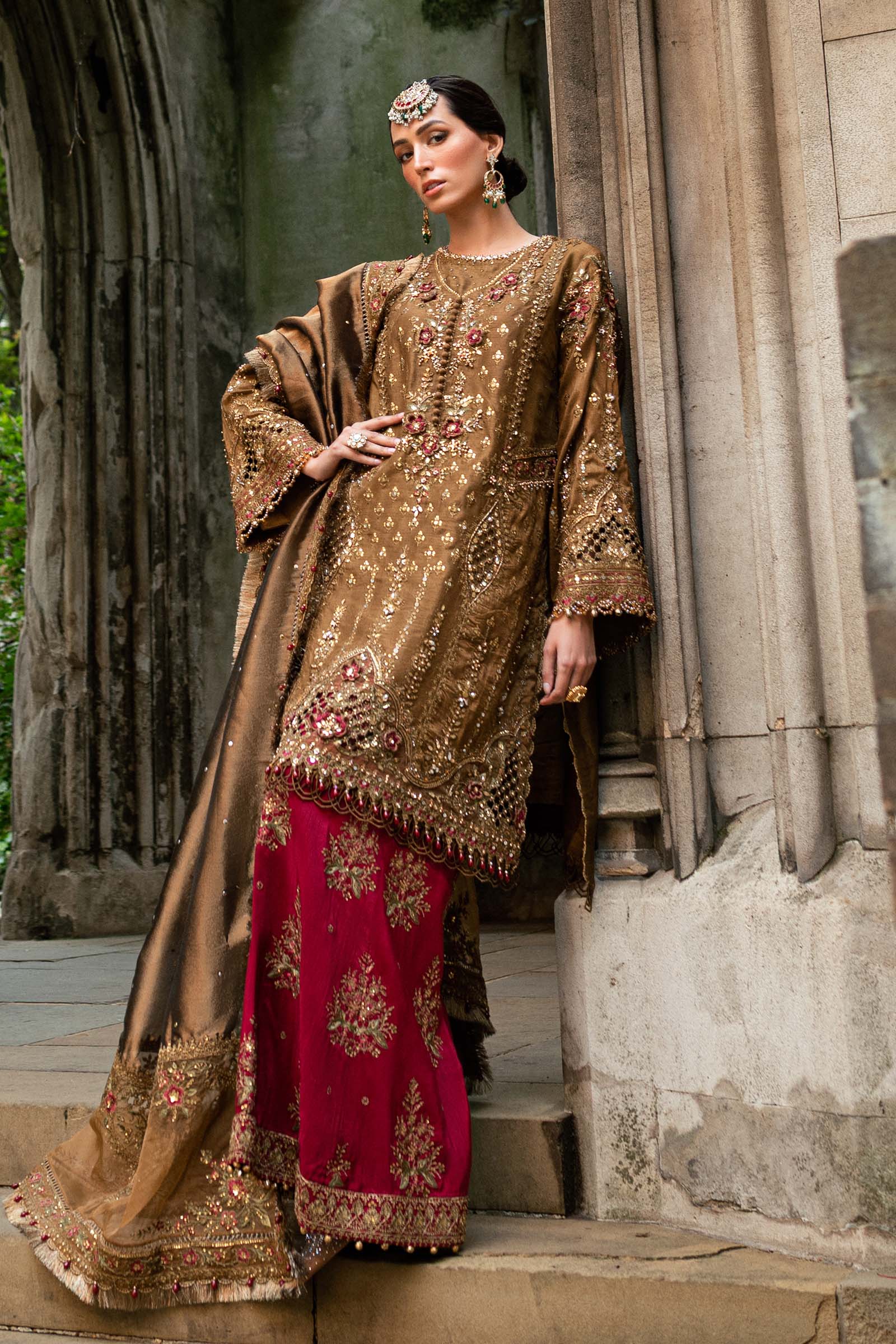 Maria B 3 Piece Embroidered Raw Silk Suit - Rang-e-Khaas