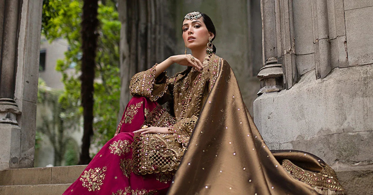Maria B 3 Piece Embroidered Raw Silk Suit - Rang-e-Khaas