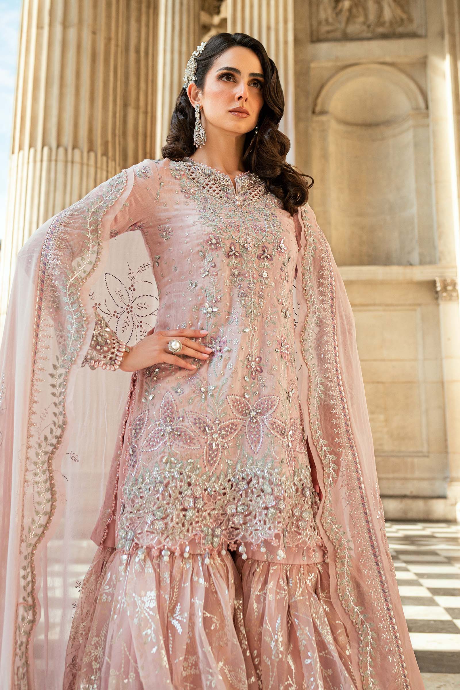 Maria B 3 Piece Embroidered Raw Silk Suit - Rang-e-Khaas