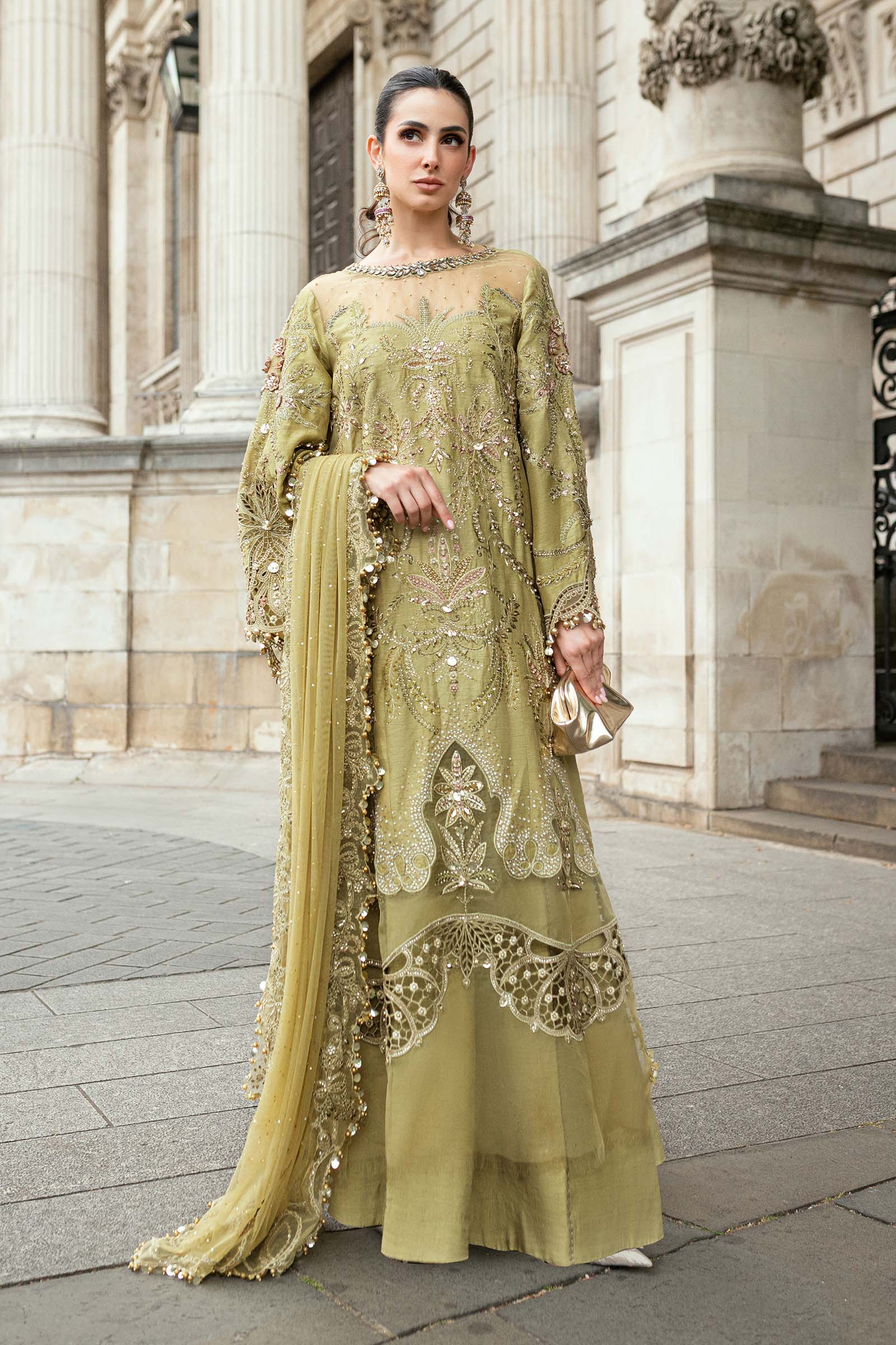 Maria B 3 Piece Embroidered Raw Silk Suit - Rang-e-Khaas