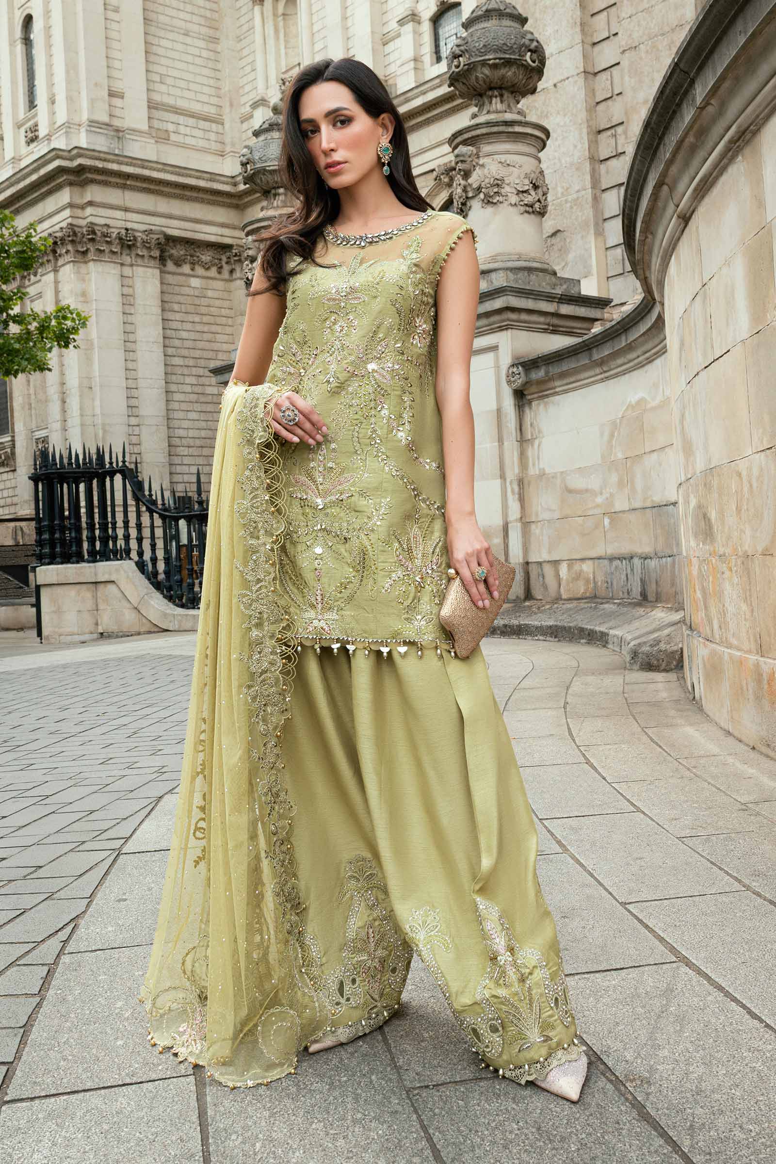 Maria B 3 Piece Embroidered Raw Silk Suit - Rang-e-Khaas