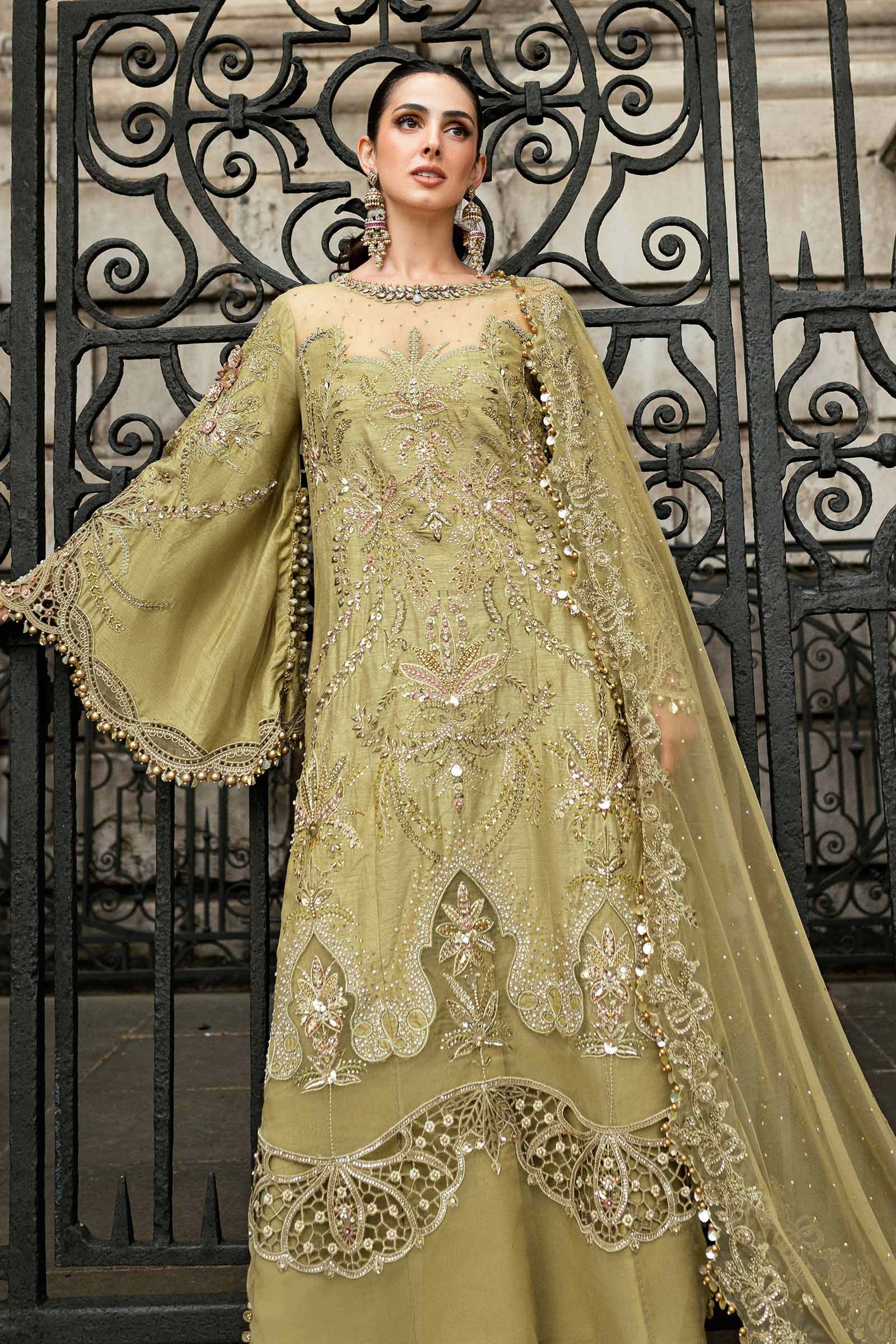 Maria B 3 Piece Embroidered Raw Silk Suit - Rang-e-Khaas