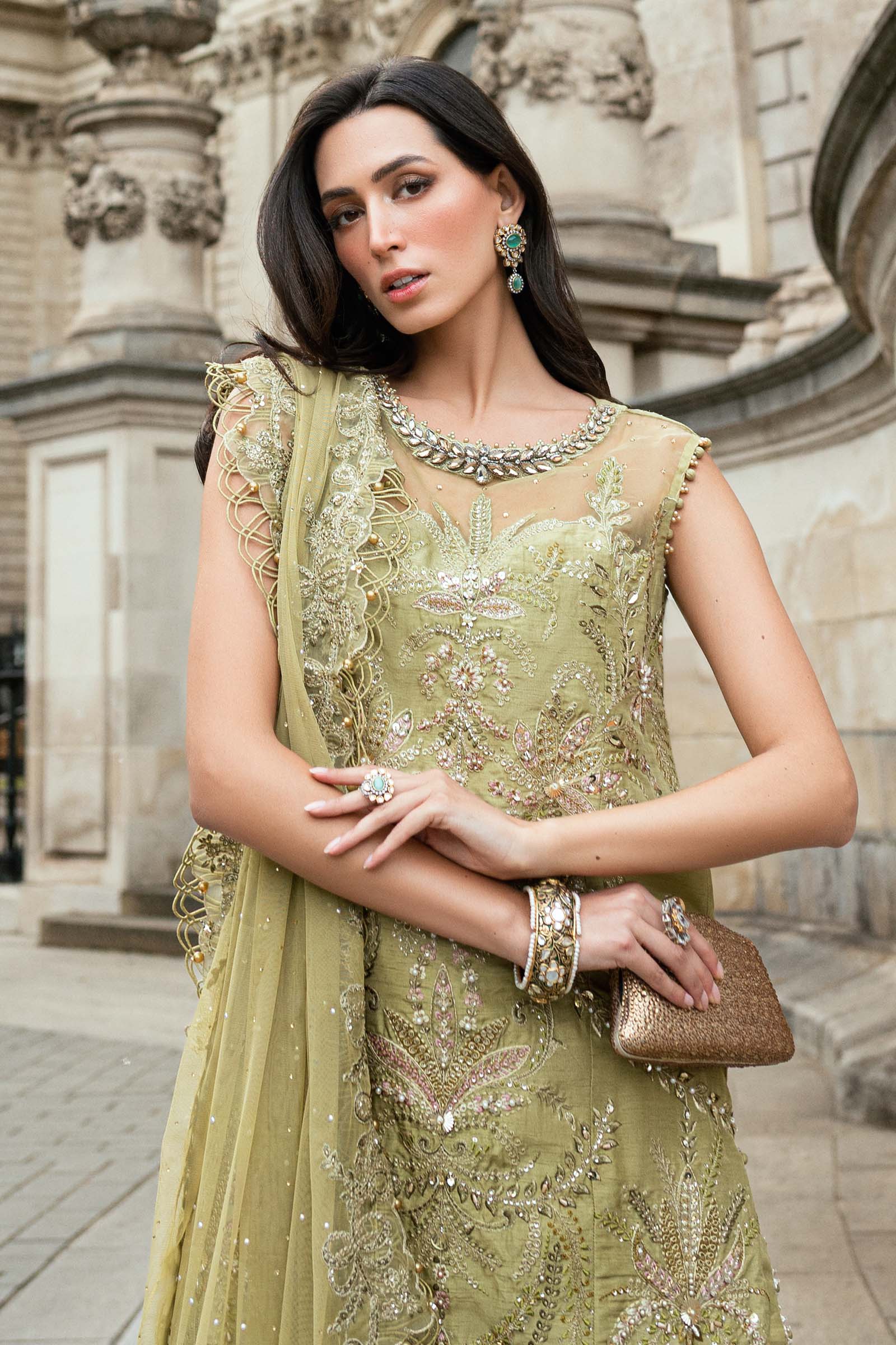 Maria B 3 Piece Embroidered Raw Silk Suit - Rang-e-Khaas