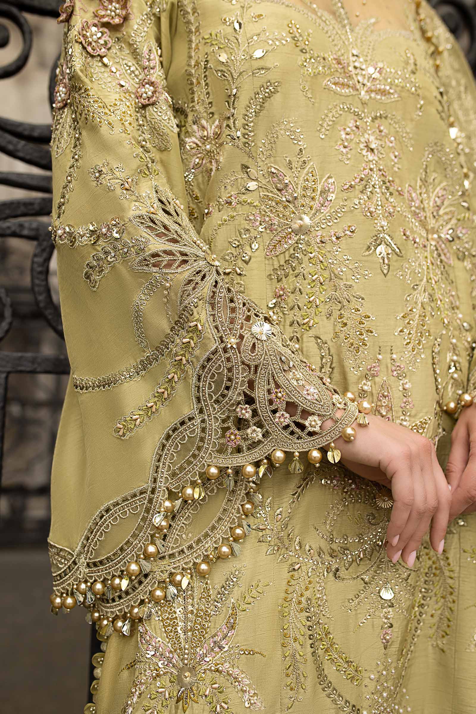 Maria B 3 Piece Embroidered Raw Silk Suit - Rang-e-Khaas