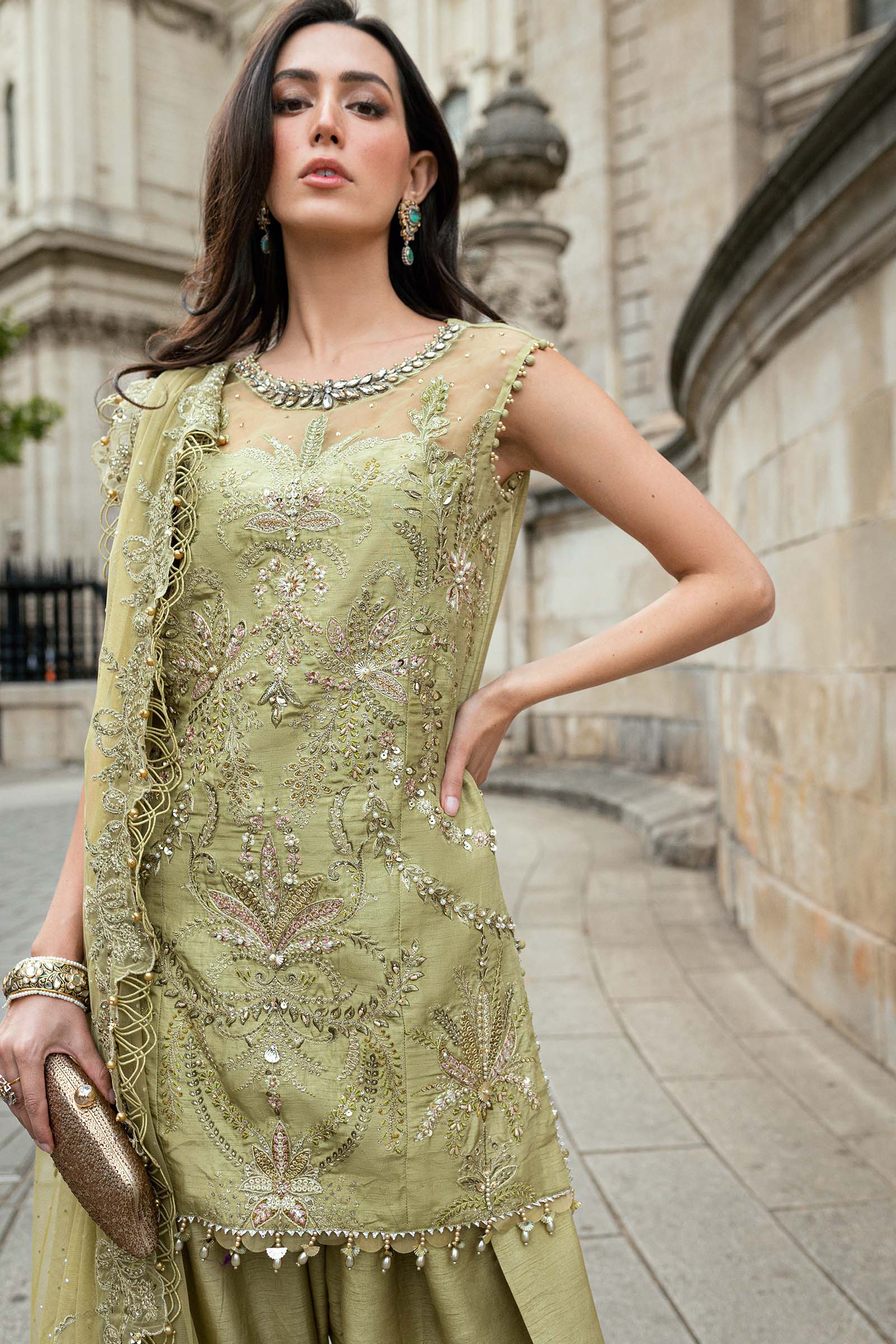 Maria B 3 Piece Embroidered Raw Silk Suit - Rang-e-Khaas