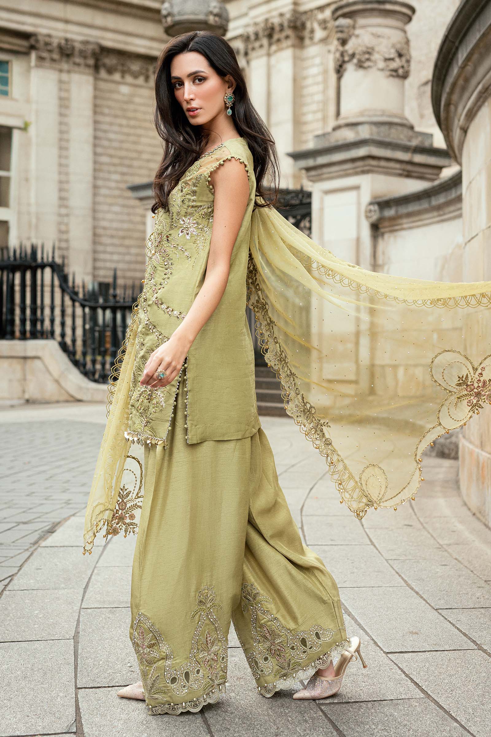 Maria B 3 Piece Embroidered Raw Silk Suit - Rang-e-Khaas
