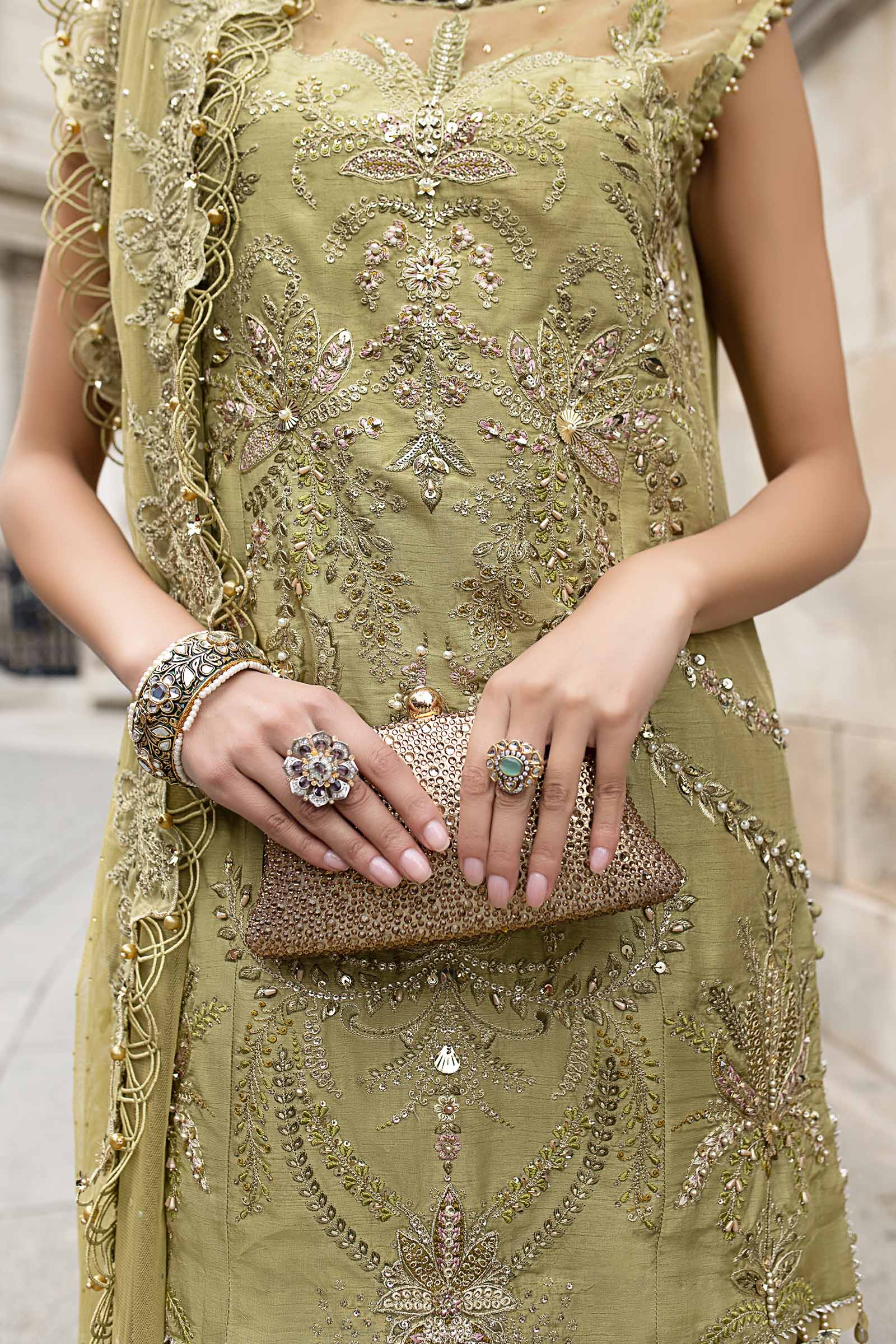 Maria B 3 Piece Embroidered Raw Silk Suit - Rang-e-Khaas