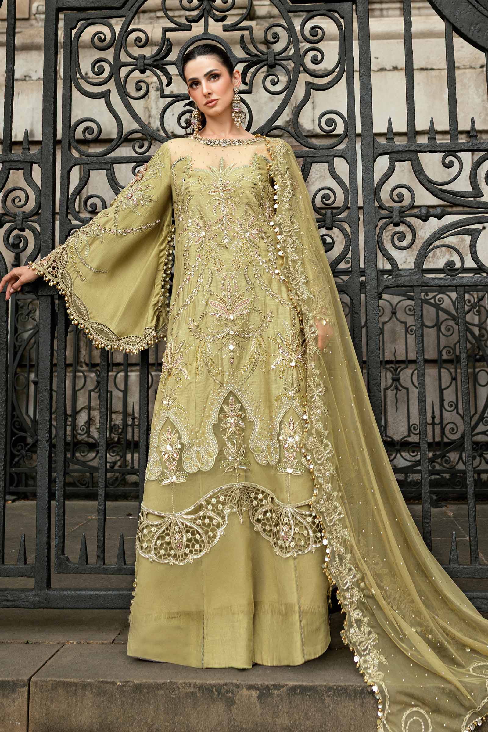 Maria B 3 Piece Embroidered Raw Silk Suit - Rang-e-Khaas