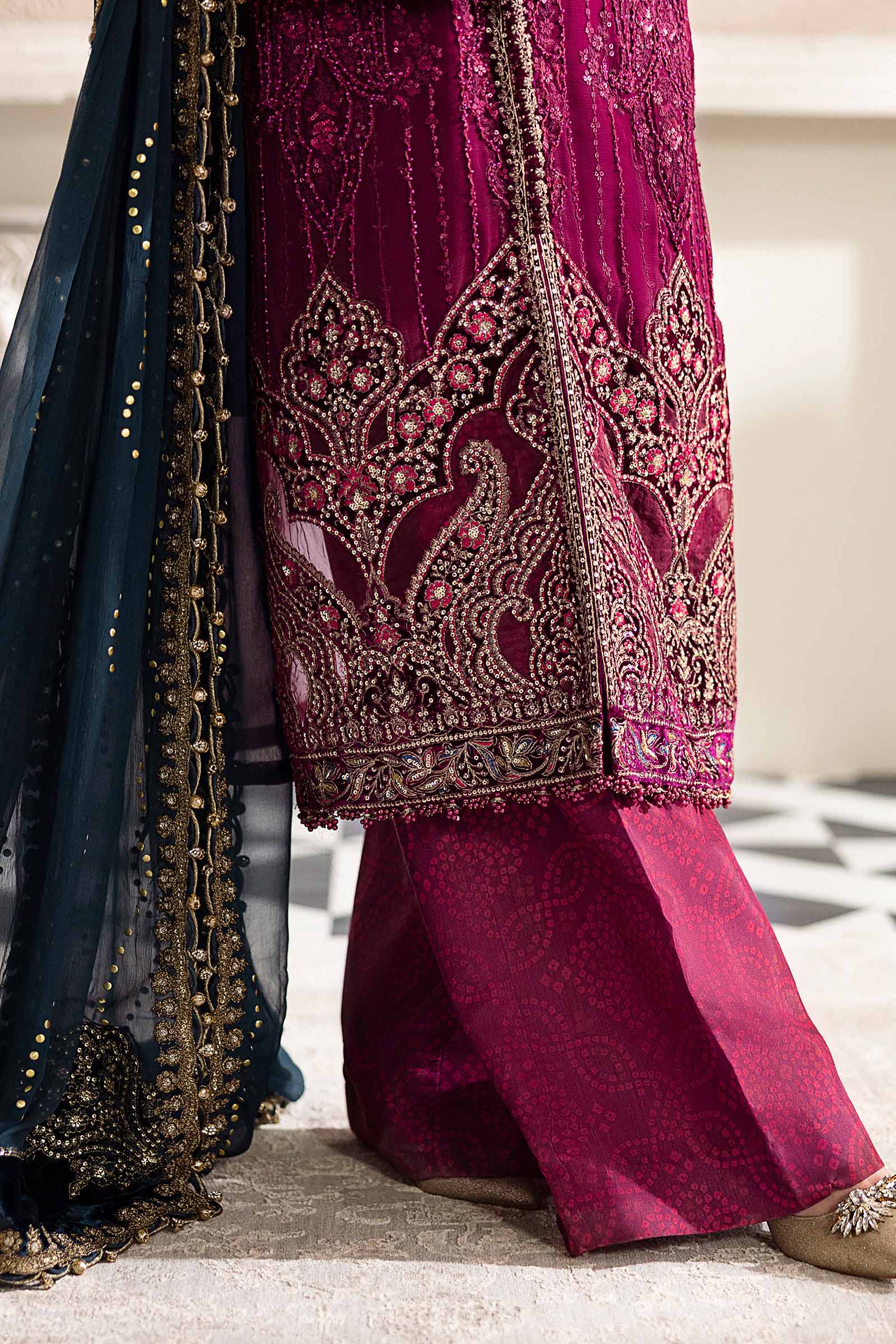 Maria B 3 Piece Unstitched Embroidered Chiffon Suit | MPC-25-102 - Rang-e-Khaas