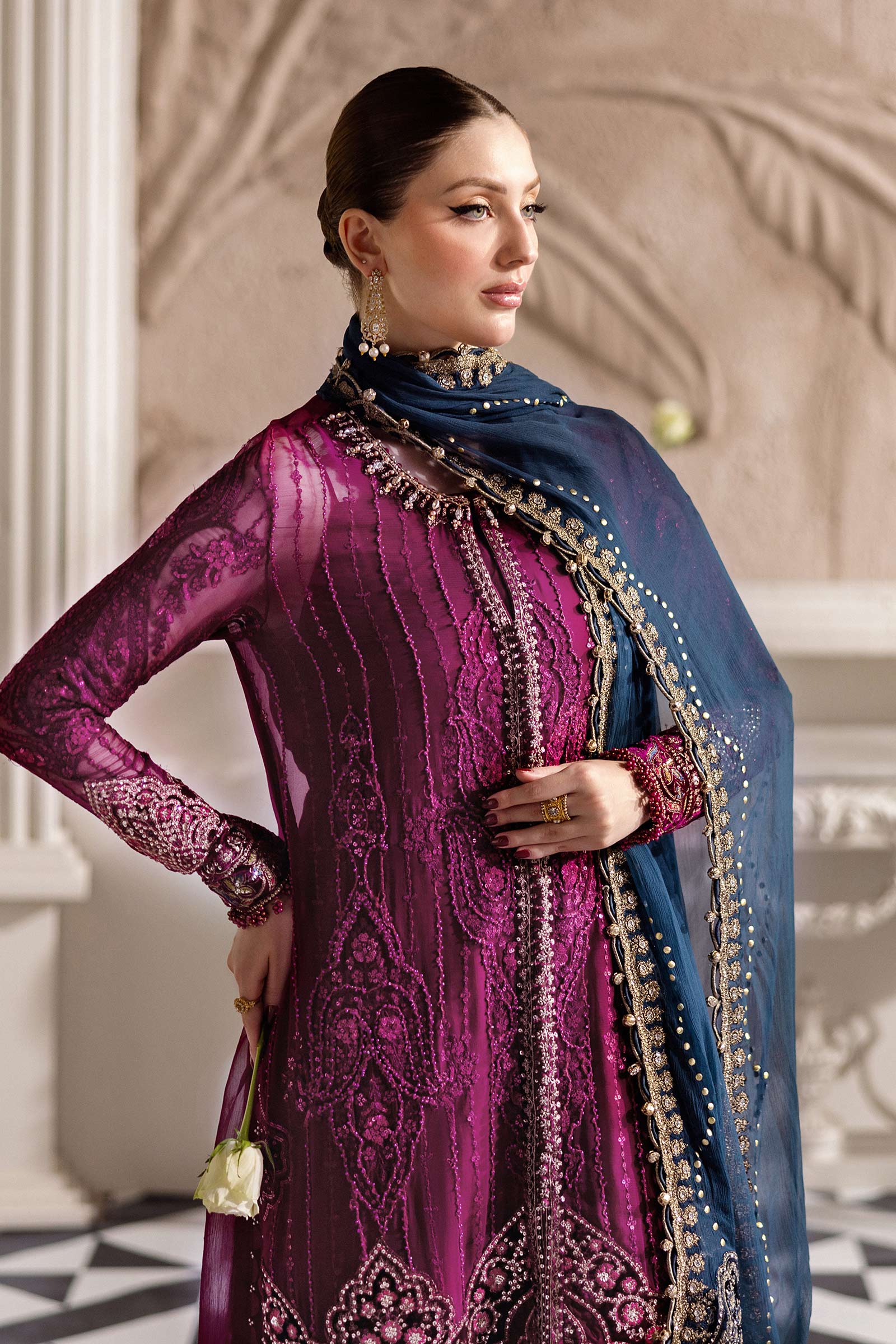 Maria B 3 Piece Unstitched Embroidered Chiffon Suit | MPC-25-102 - Rang-e-Khaas